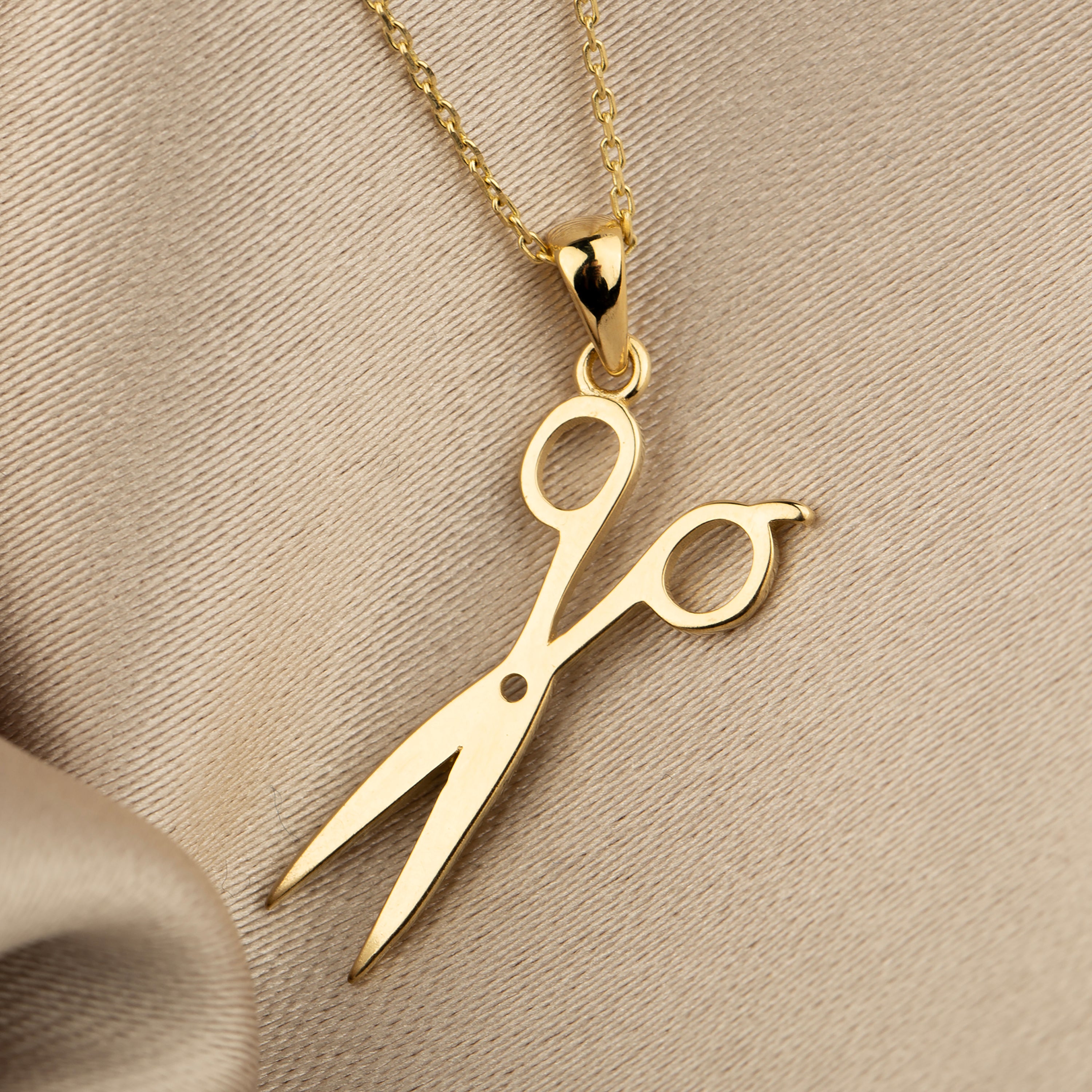 14K Solid Gold Scissor Pendant Necklace