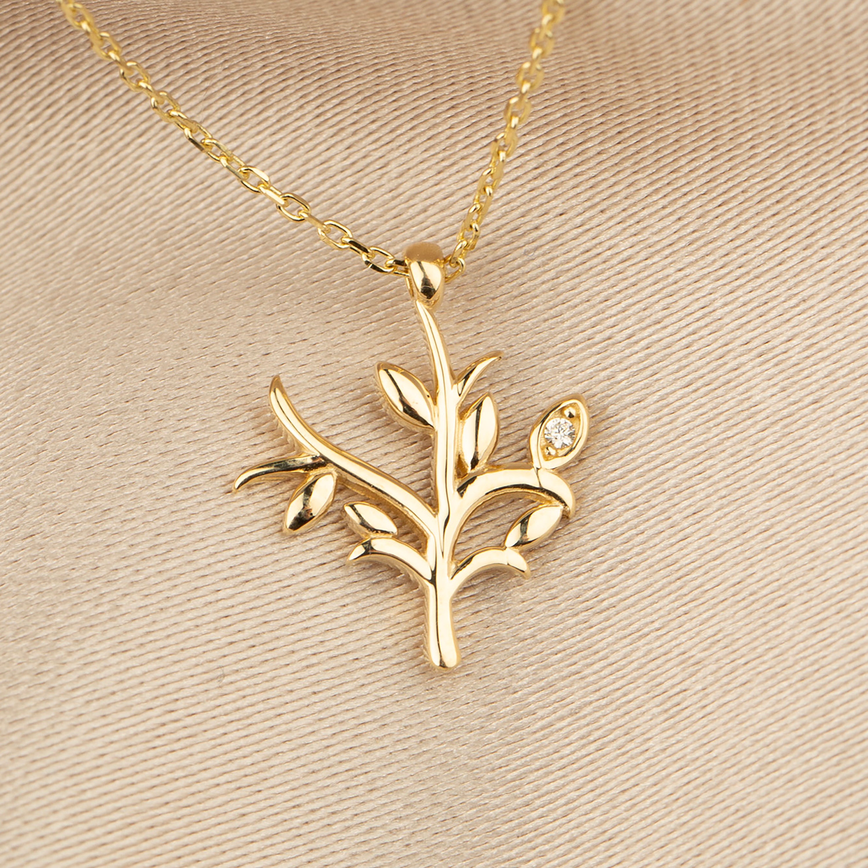 14K Gold Olive Tree Pendant Necklace