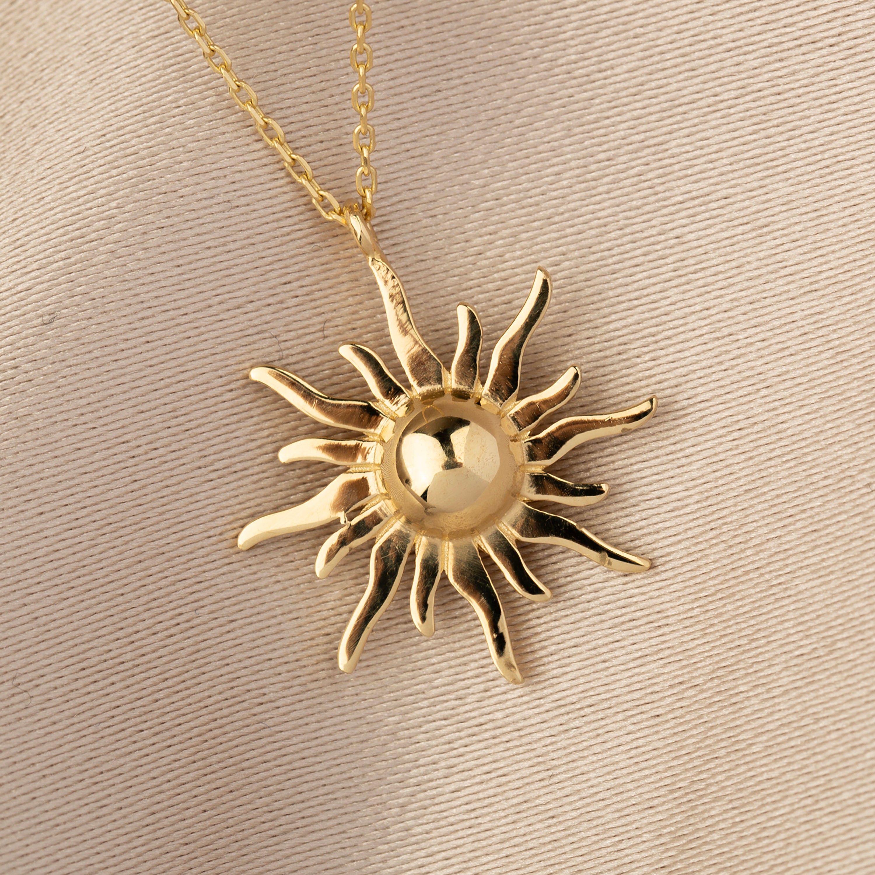 14K Solid Gold Sunburst Pendant Necklace