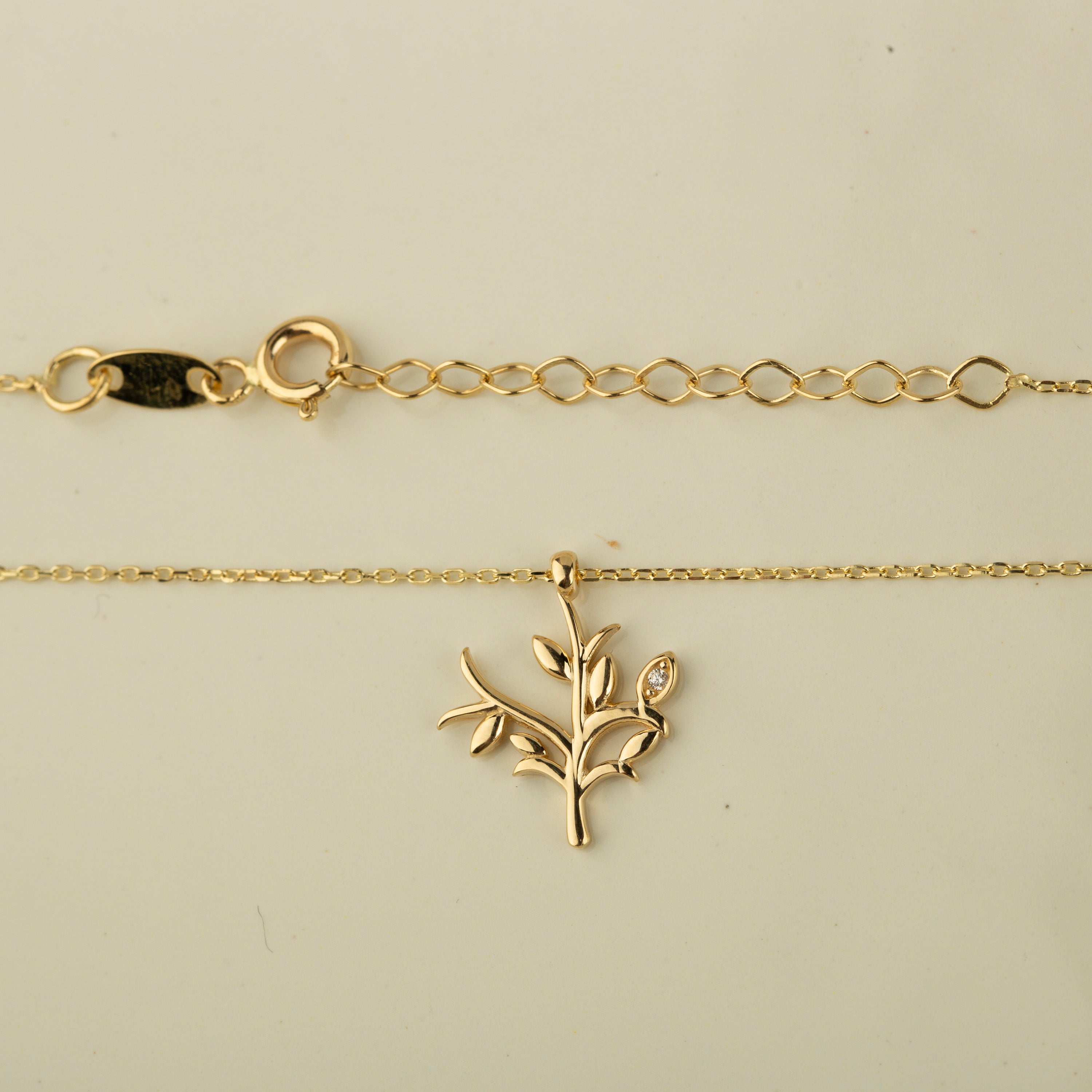 14K Gold Olive Tree Pendant Necklace