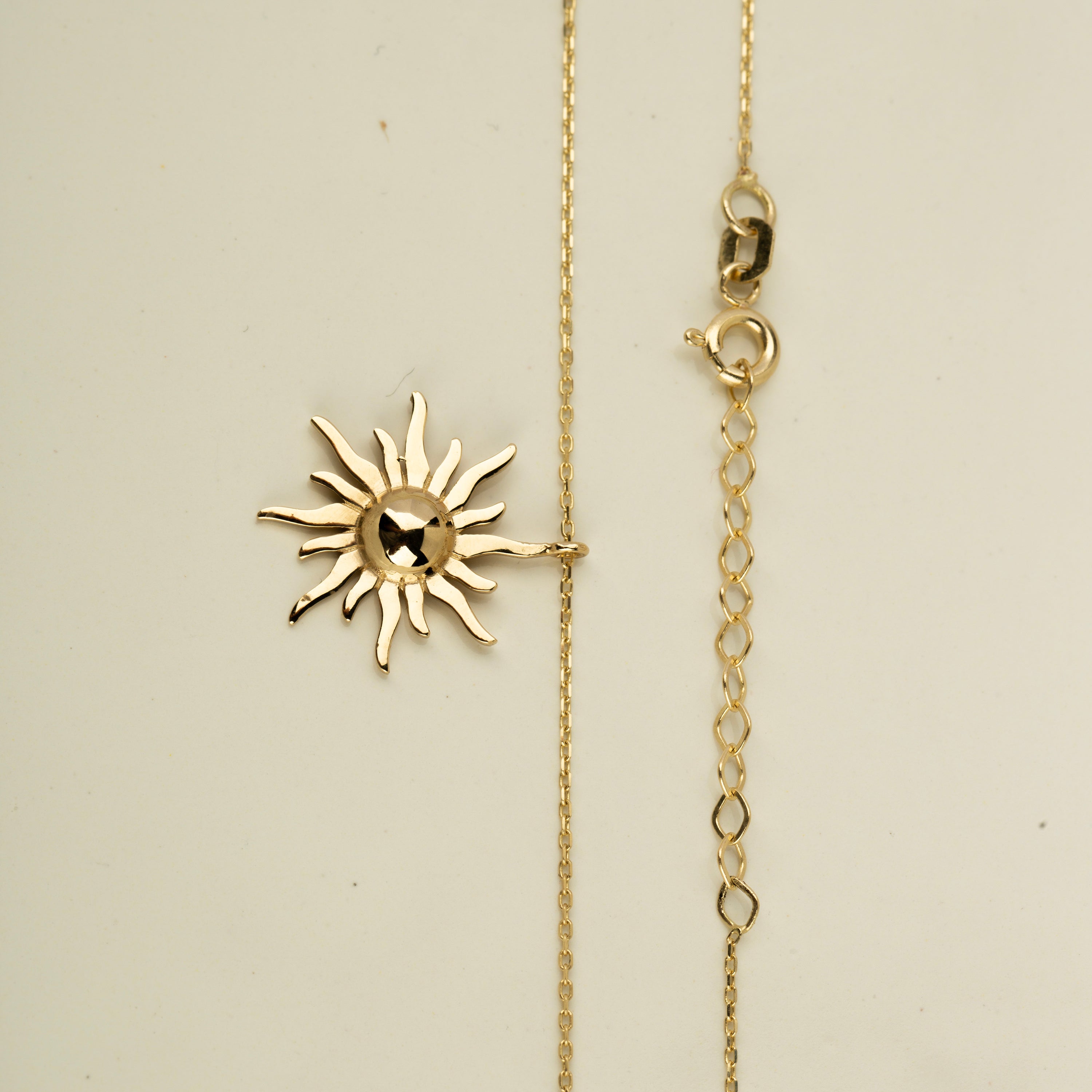 14K Solid Gold Sunburst Pendant Necklace