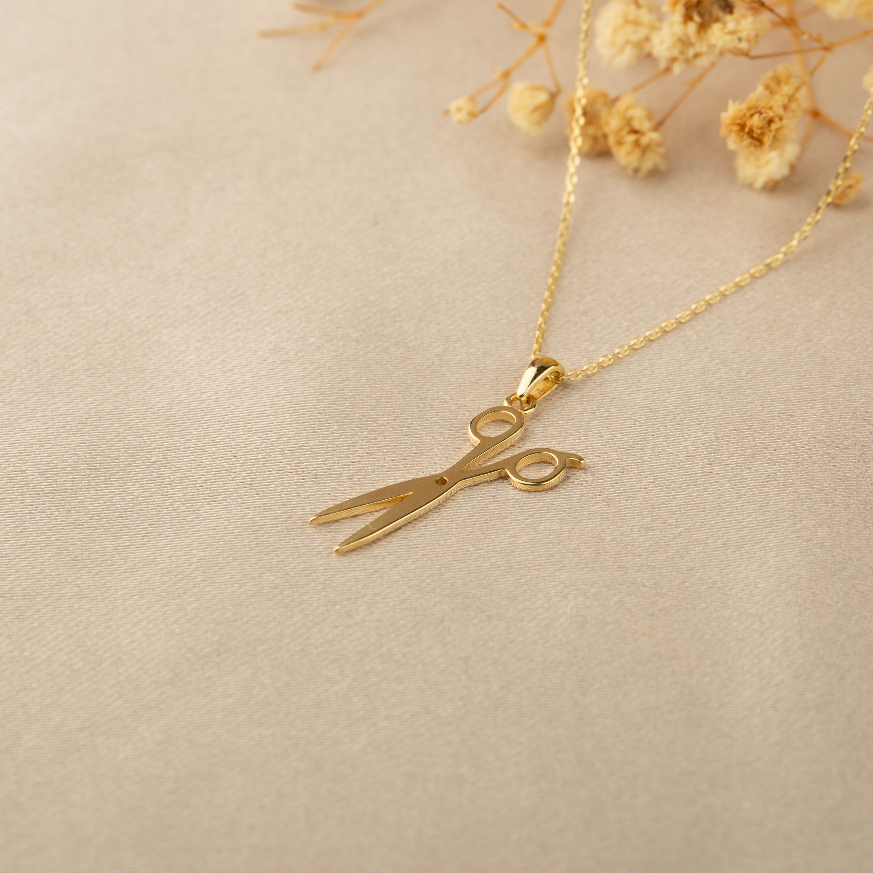 14K Solid Gold Scissor Pendant Necklace