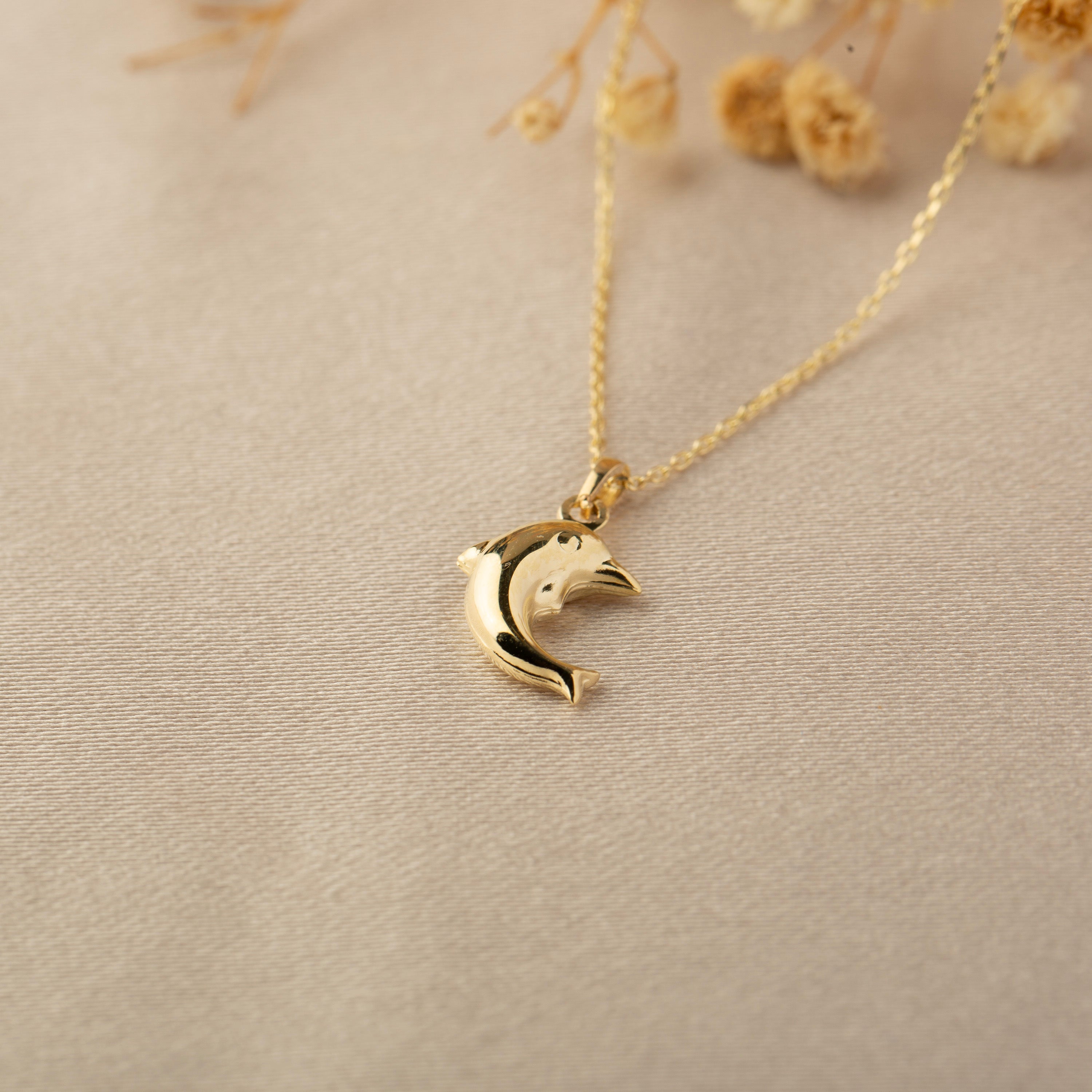 14K Gold Dolphin Pendant Necklace