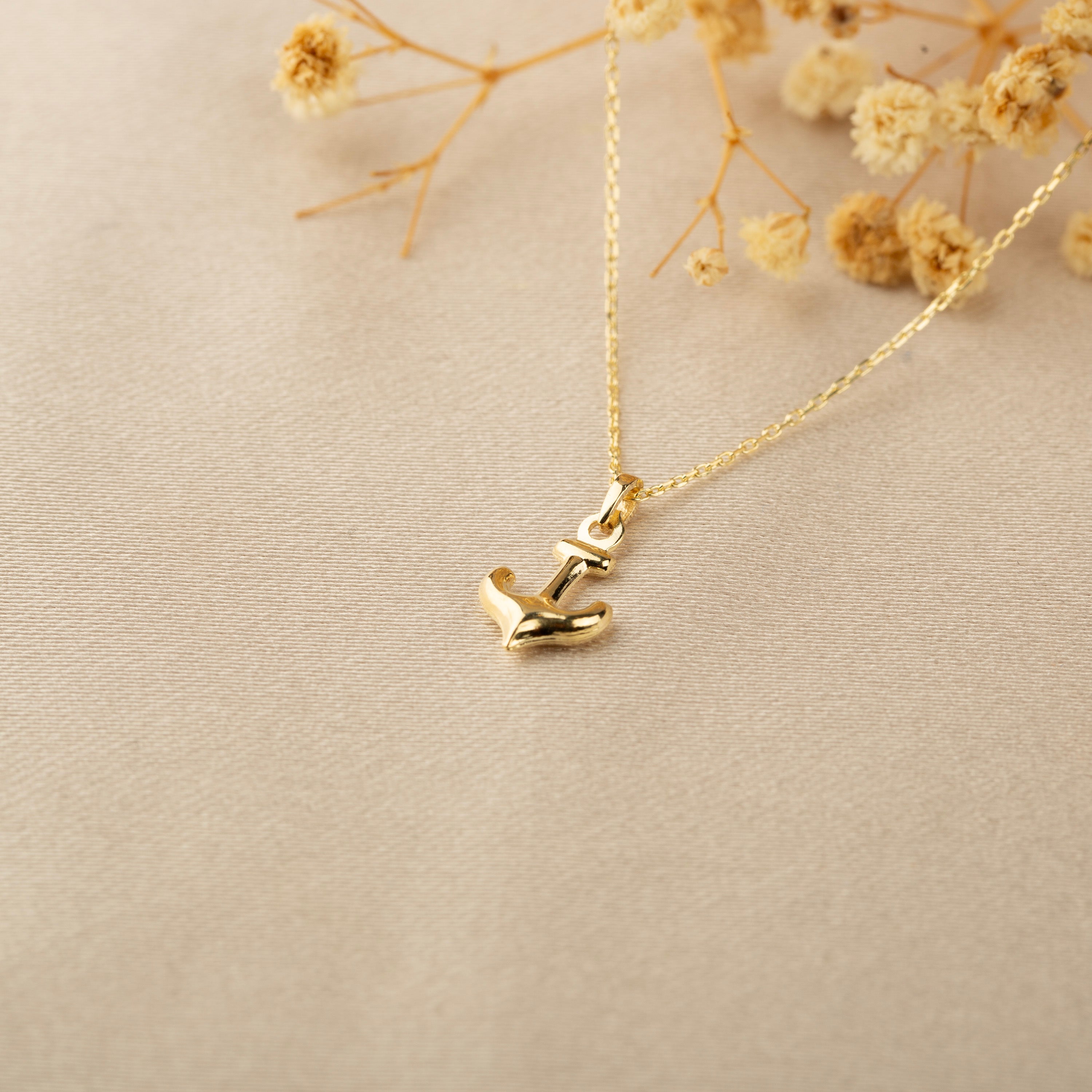 14K Gold Mini Anchor Pendant Necklace