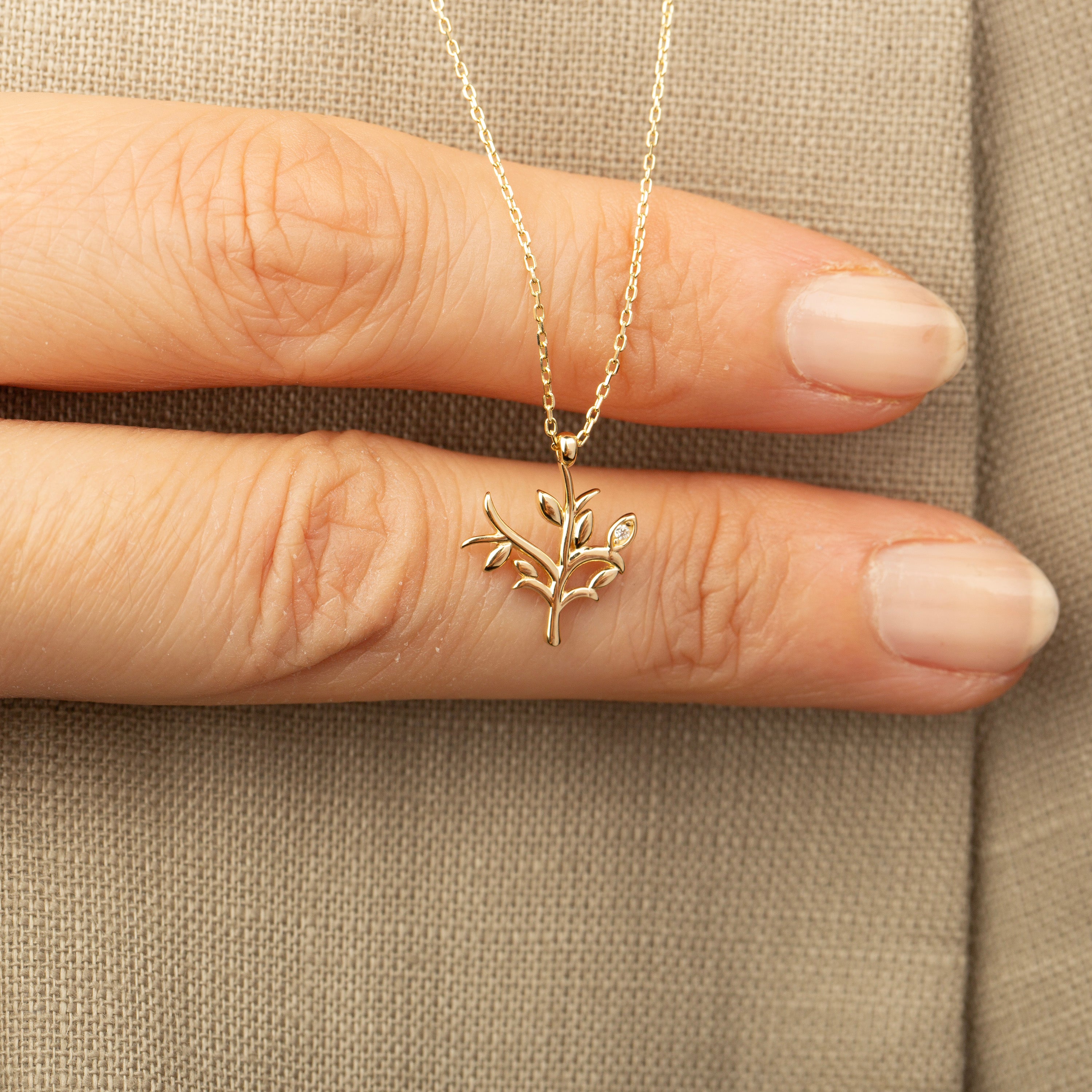 14K Gold Olive Tree Pendant Necklace