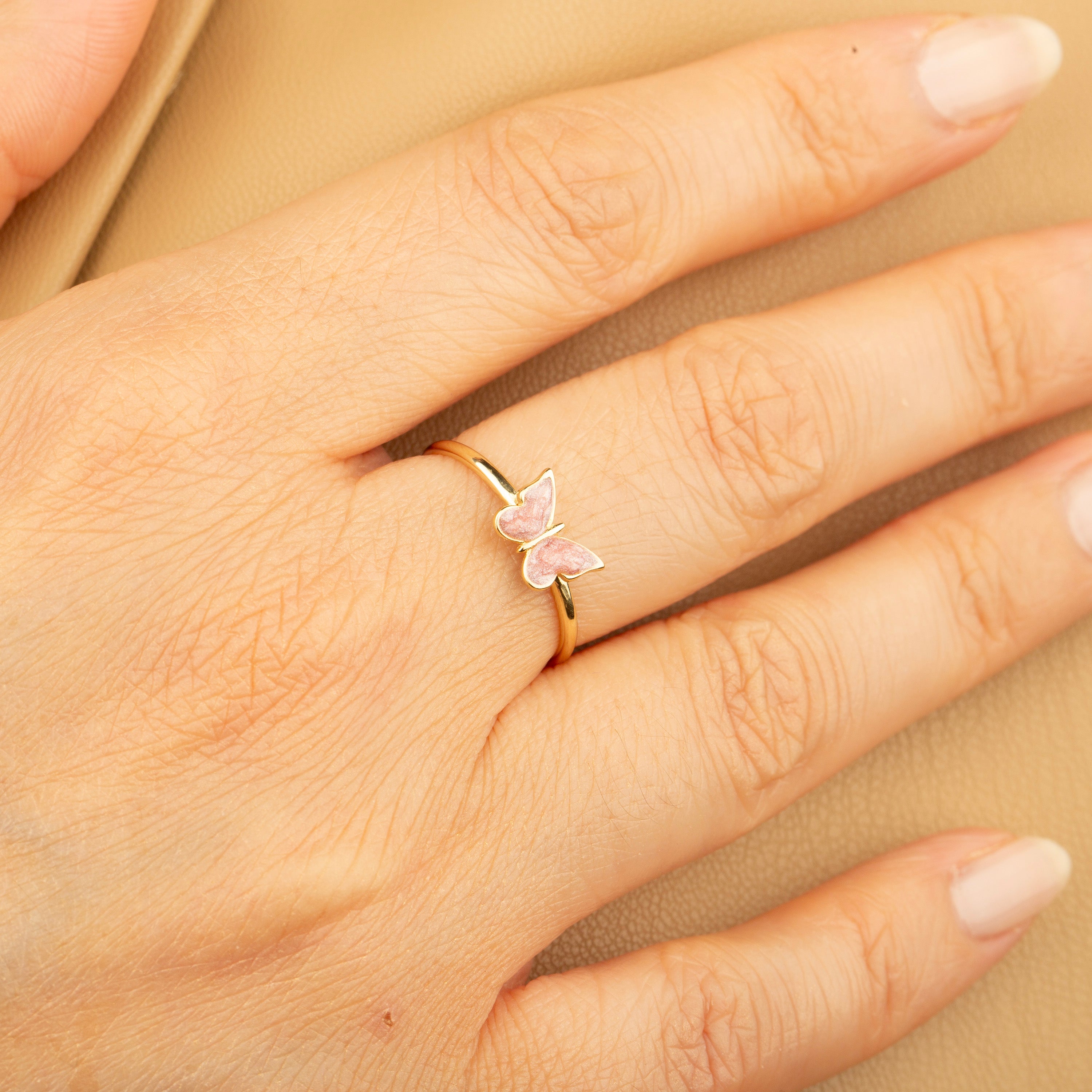 14k Gold White Butterfly Ring