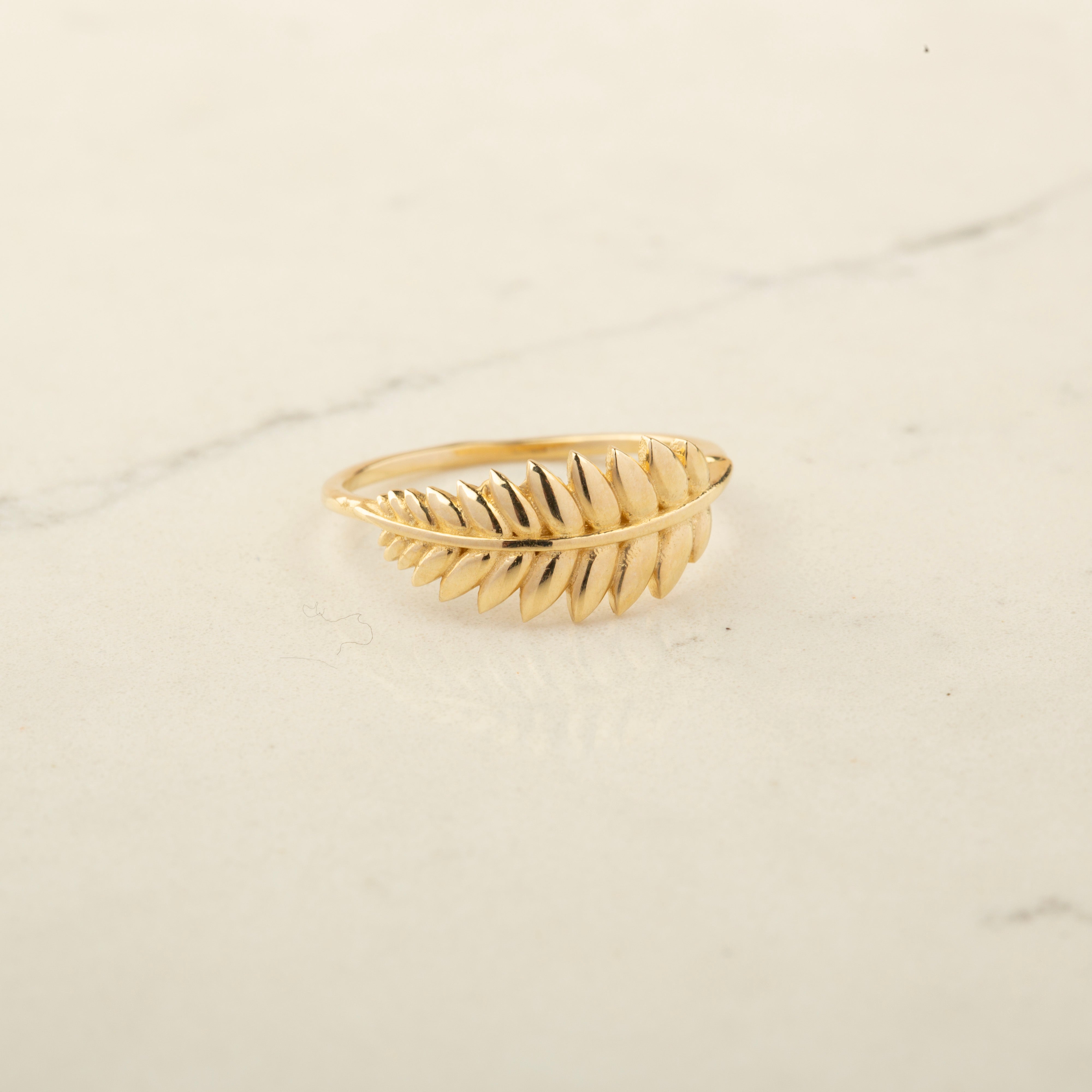 14K Solid Gold Leaf Branch Ring - Nature-Inspired Elegance
