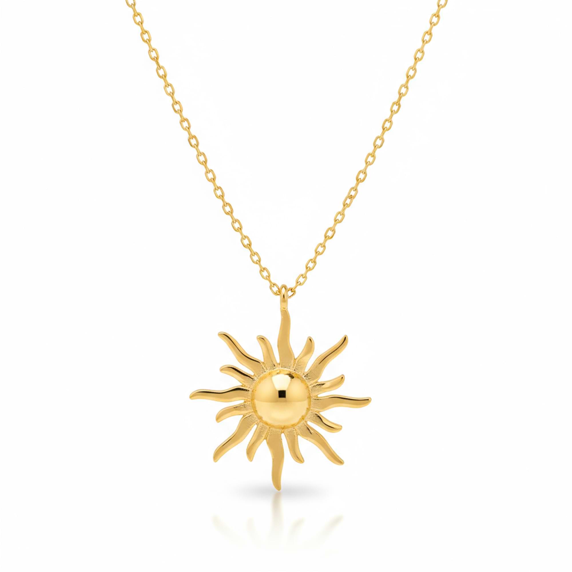 14K Solid Gold Sunburst Pendant Necklace