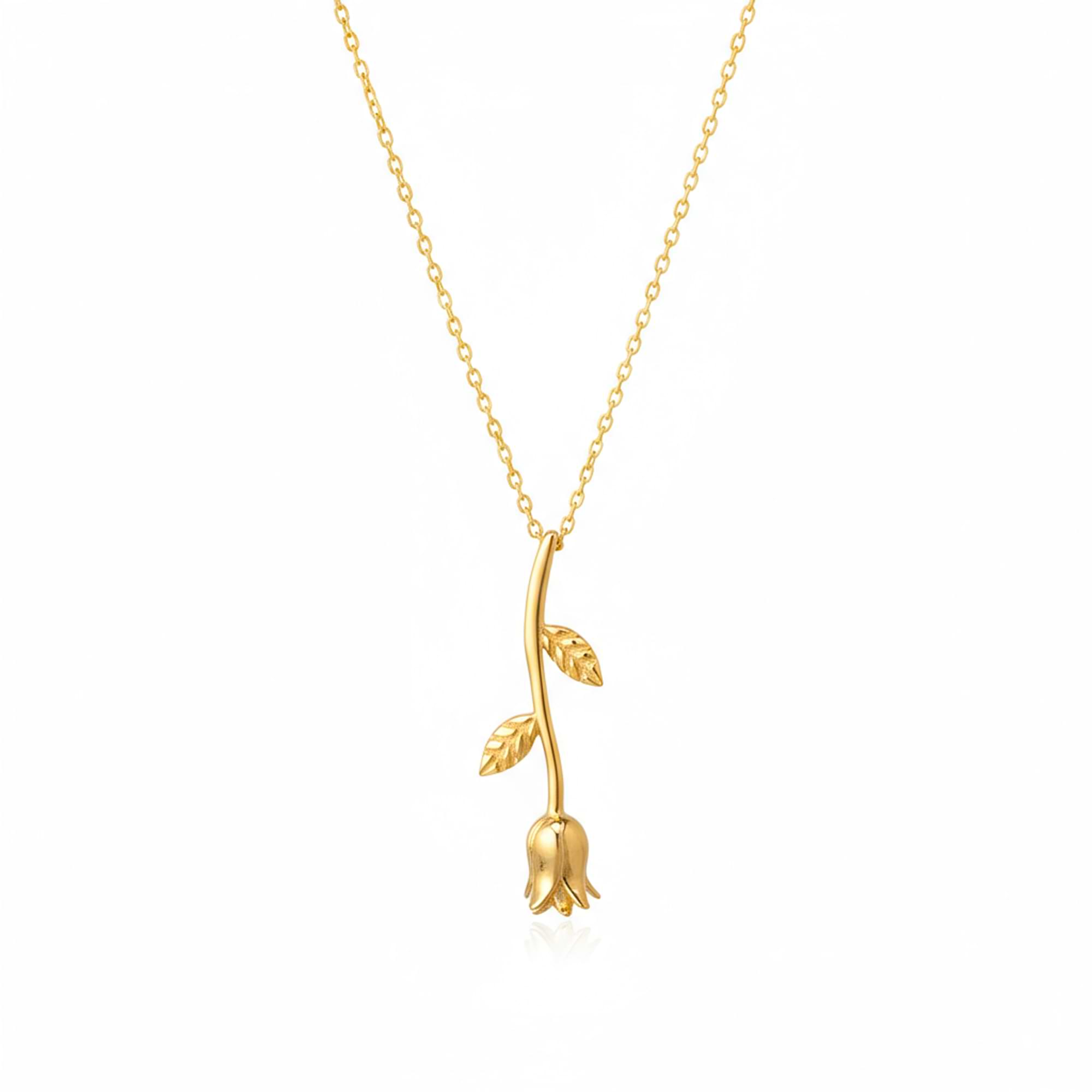 14K Gold Rose Flower Pendant Necklace