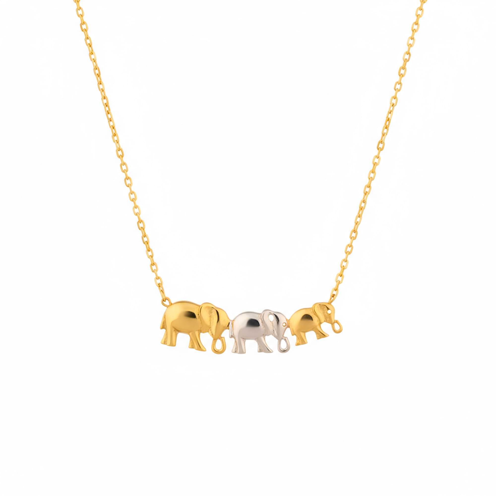 14K Solid Gold Trio Elephant Necklace - Cute Family-Inspired Jewelry