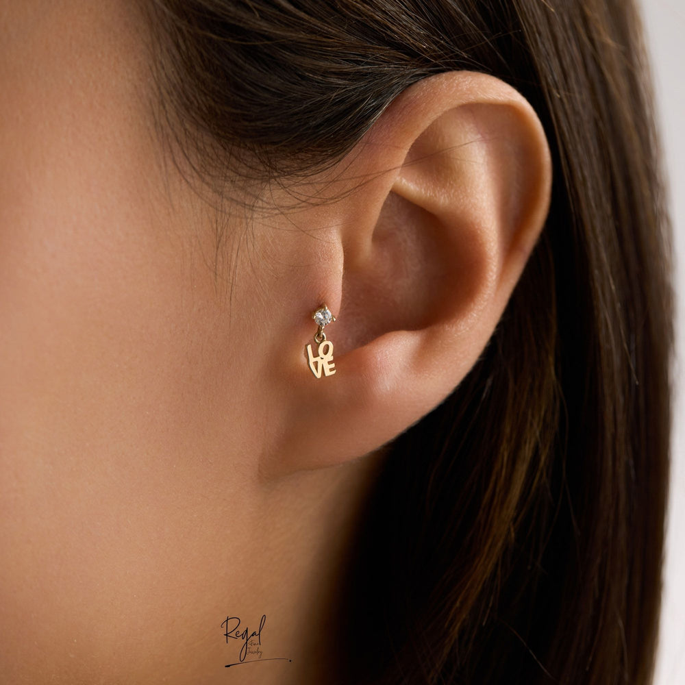 14K Solid Gold “Love” Dangle Tragus Piercing