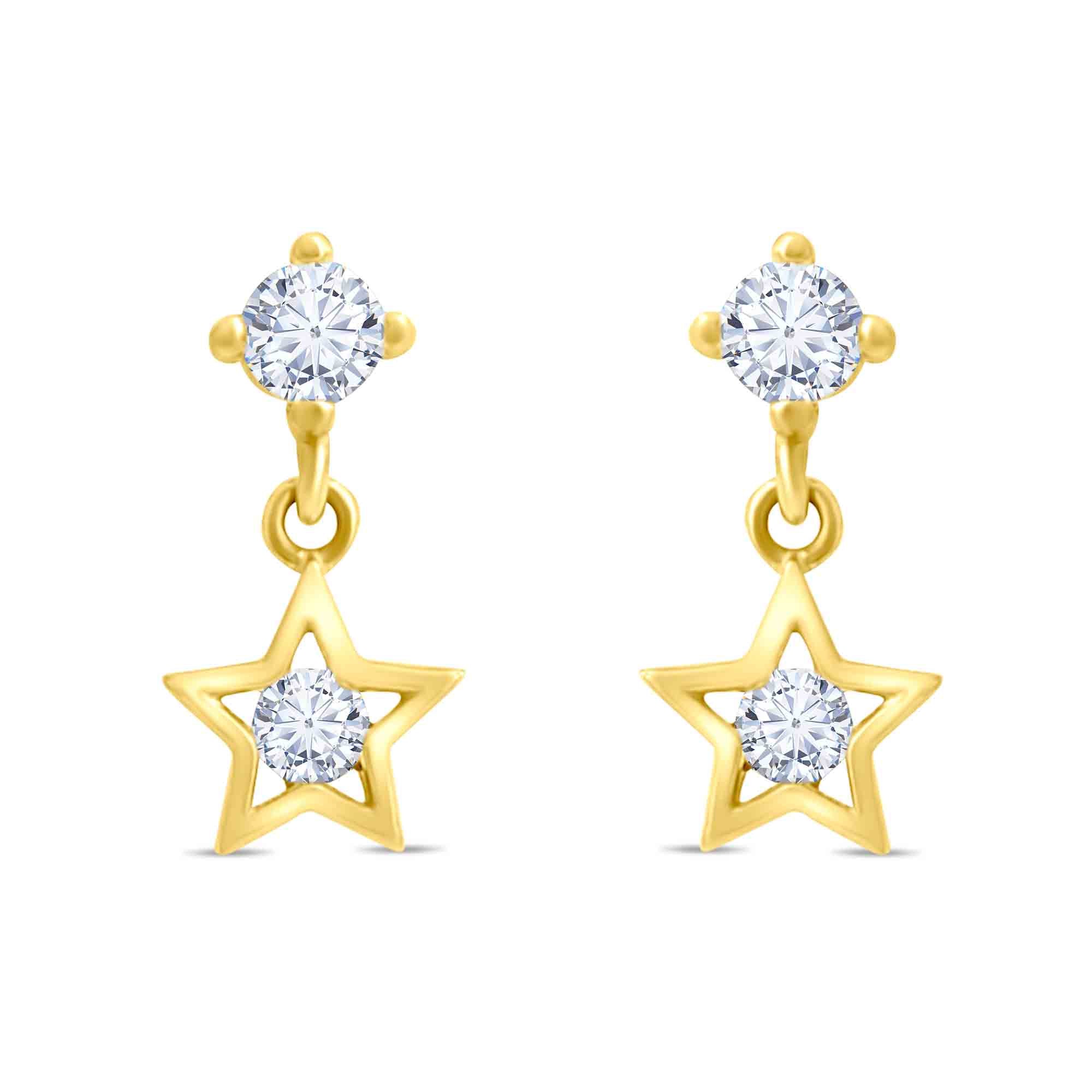 14k Gold star piercing with clear gemstones on a white background