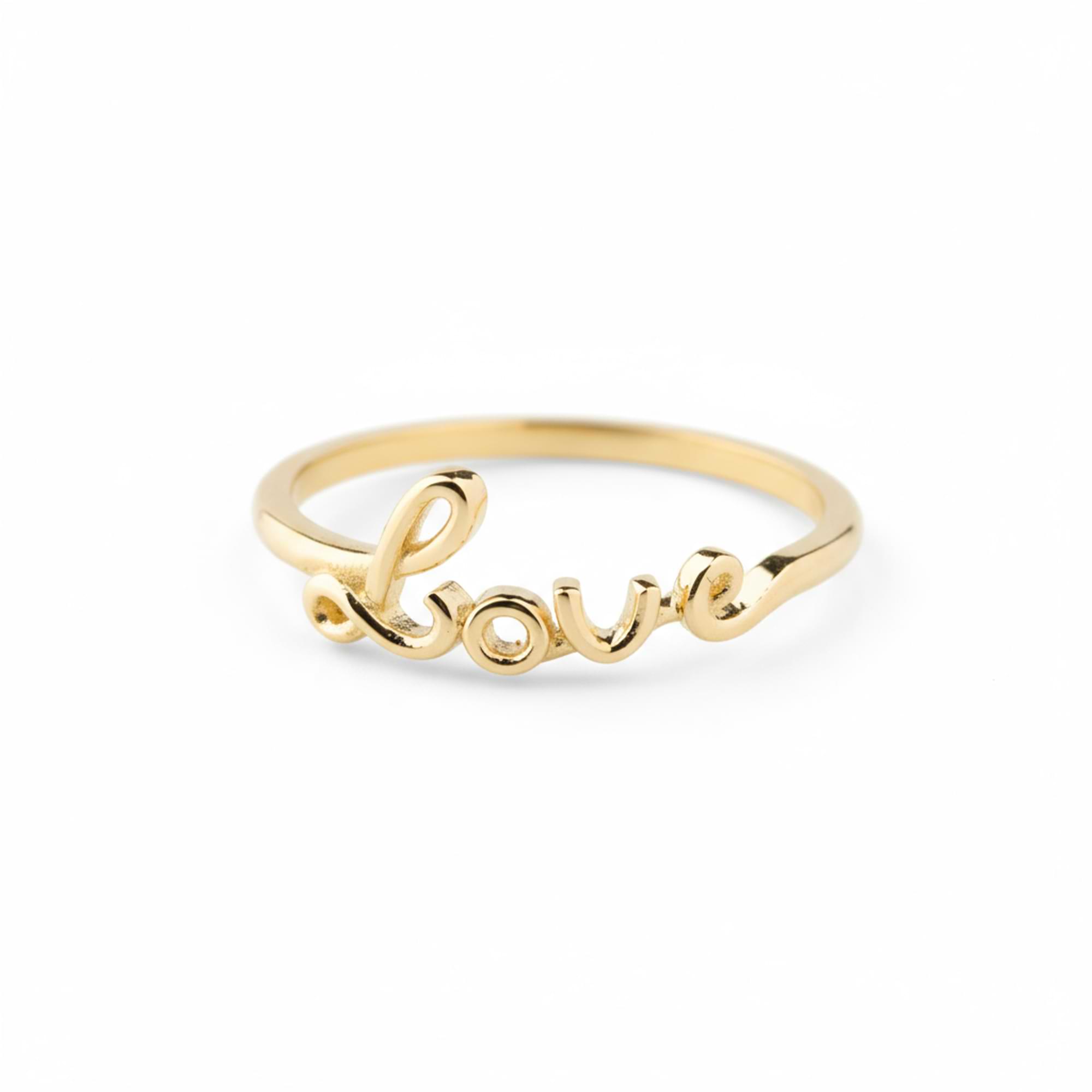 14K Solid Gold Cursive Love Ring - Embrace the Bonds of Love