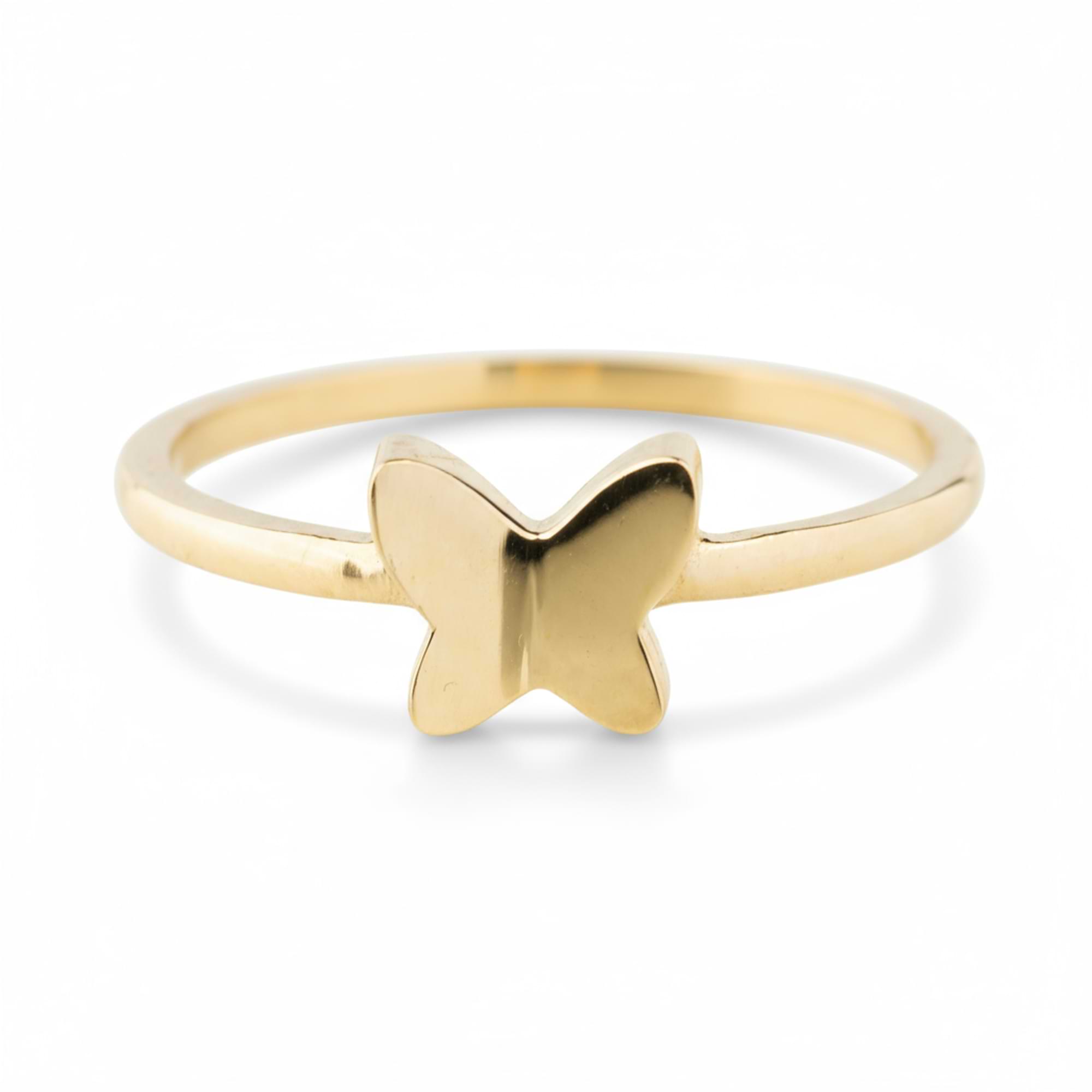 14k Gold butterfly ring on a white background