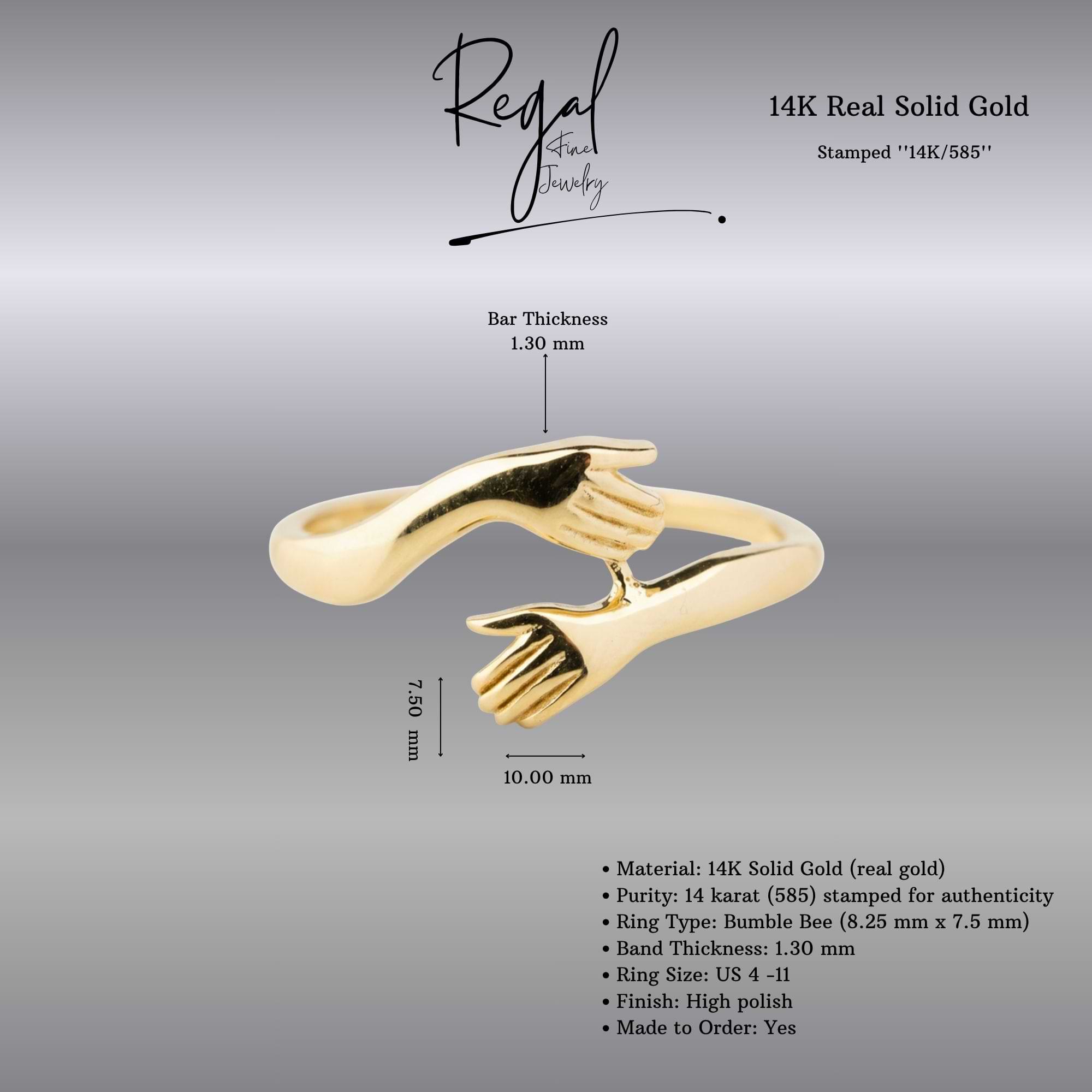 14K Solid Gold Hug Ring