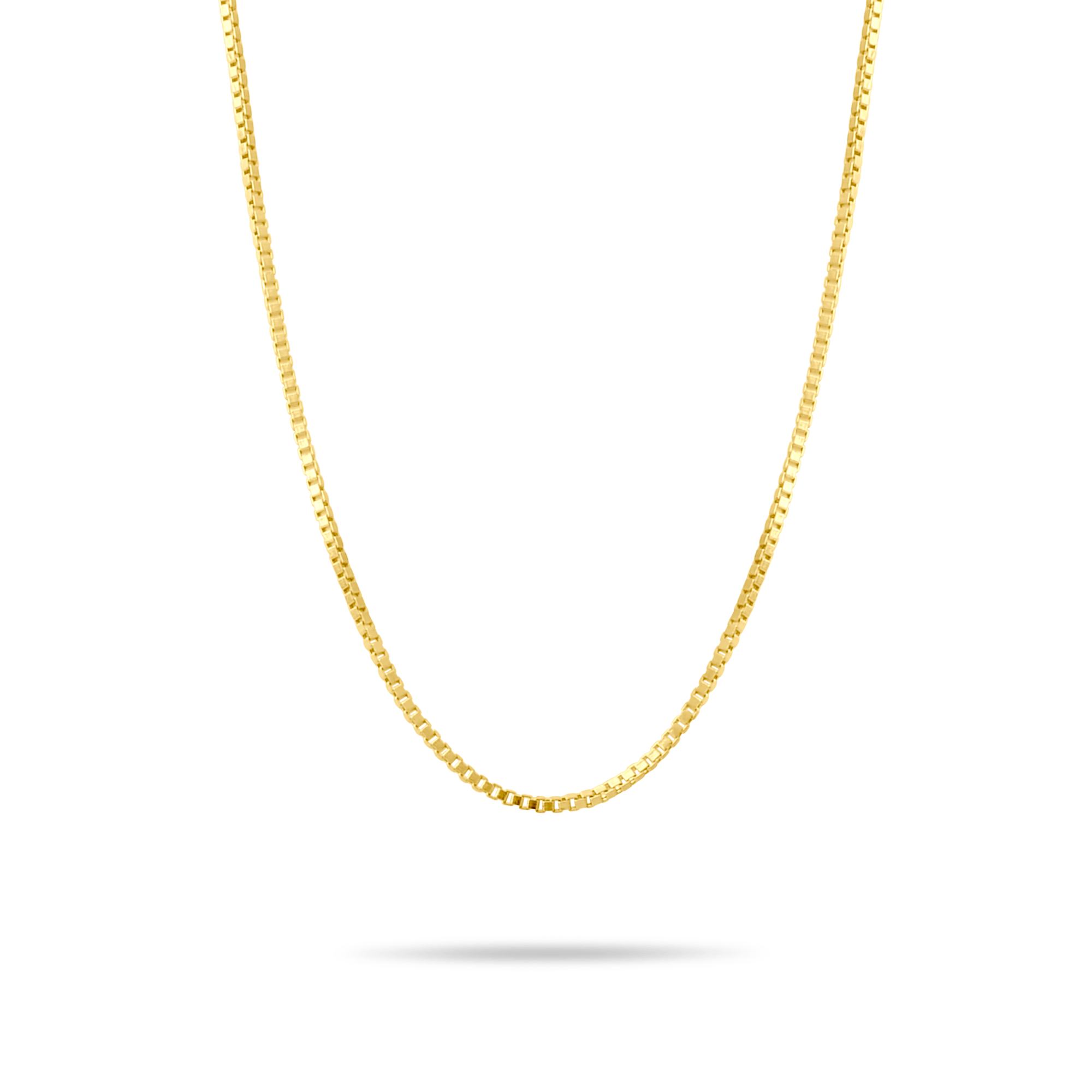 Gold 1.1mm box  chain on a transparent background