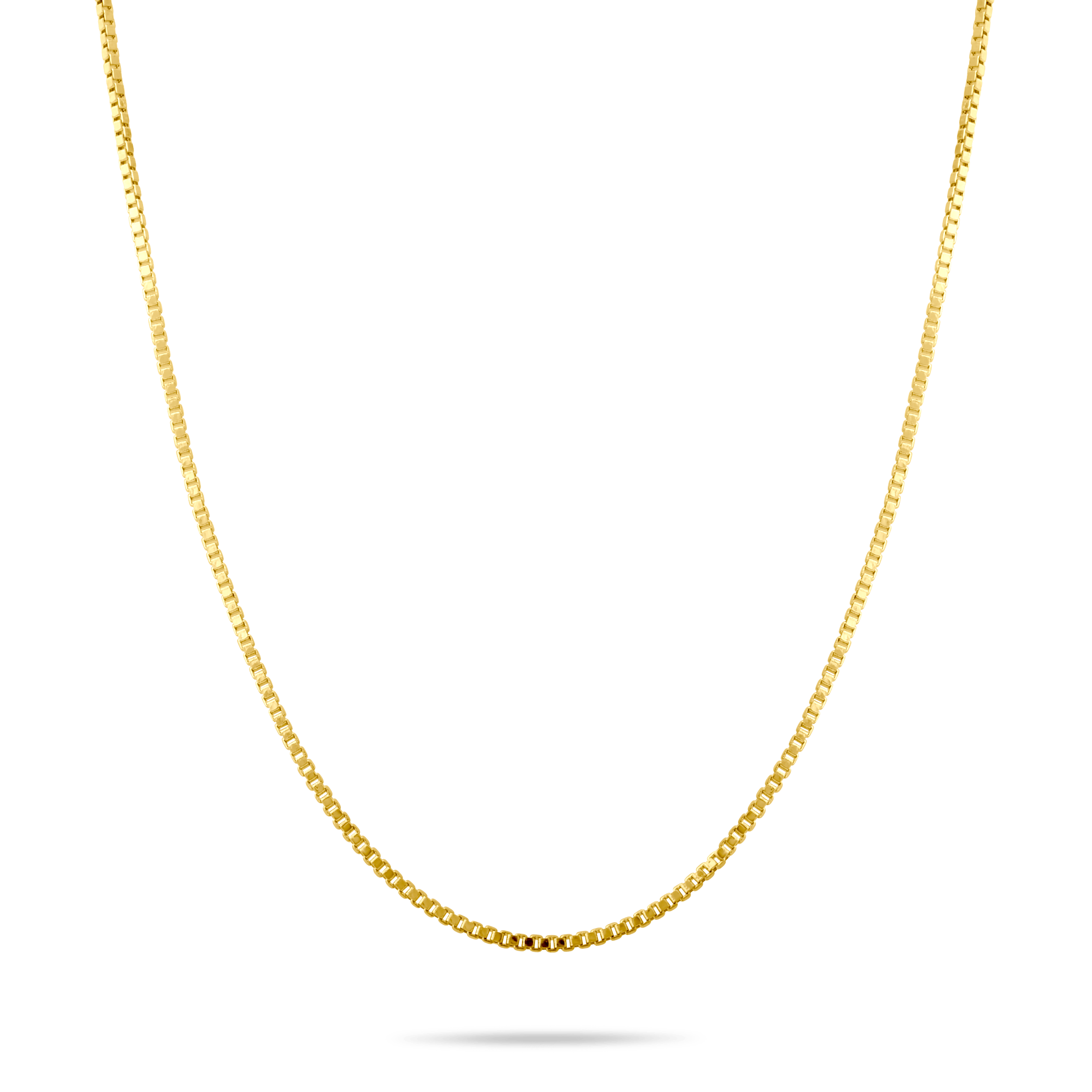 14k Gold 1.9mm box chain on a transparent background
