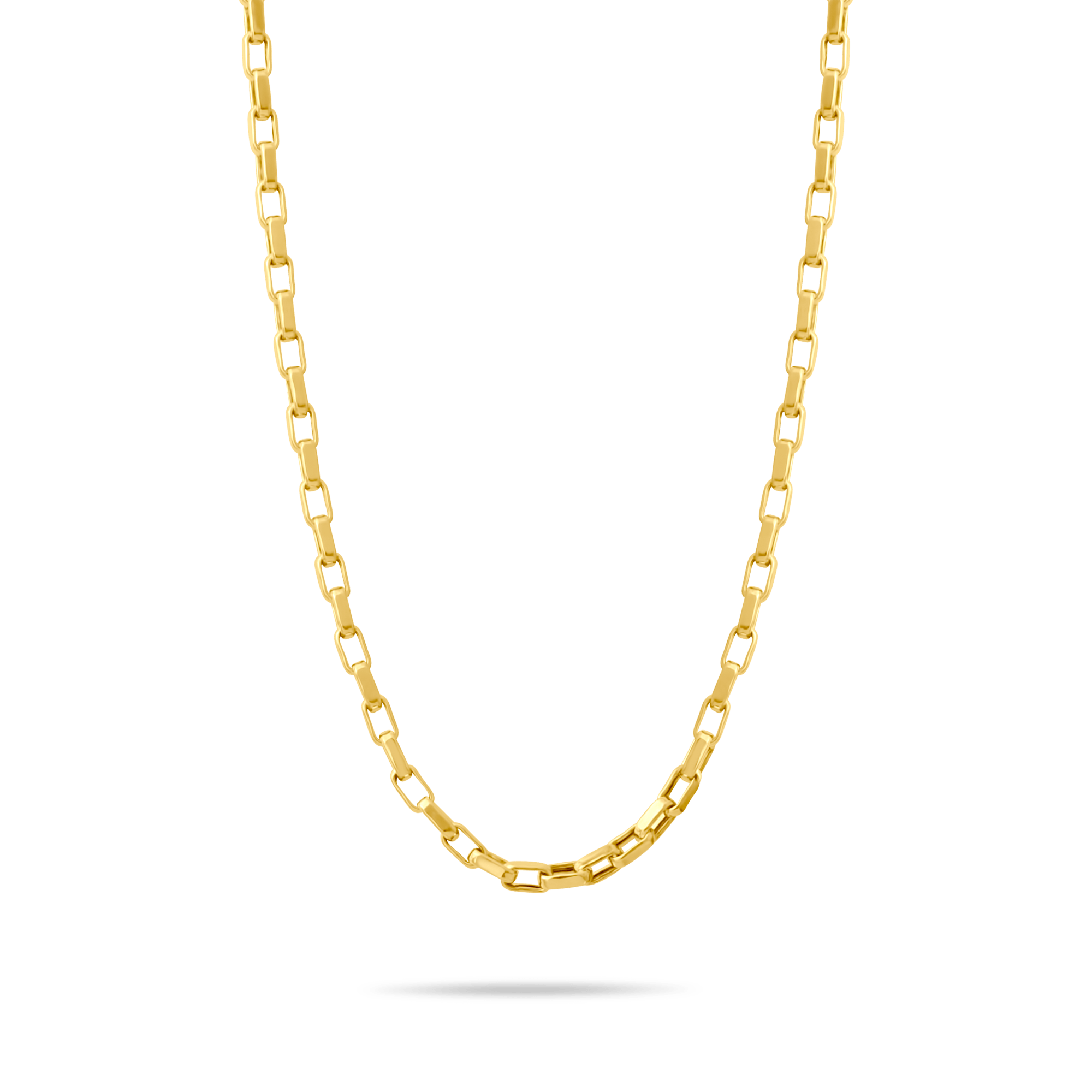 Gold 2.45mm cable chain on a transparent background