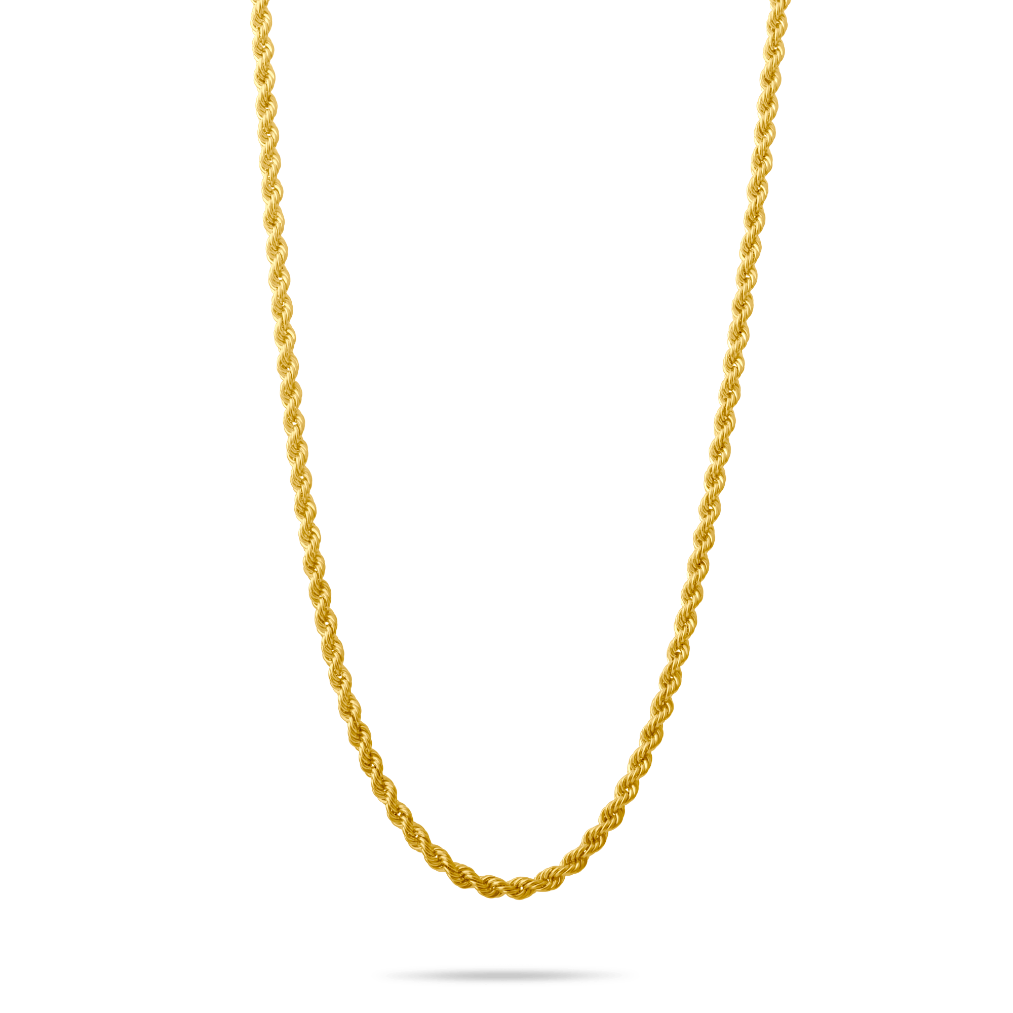 14k Gold 3.3mm rope chain on a transparent background
