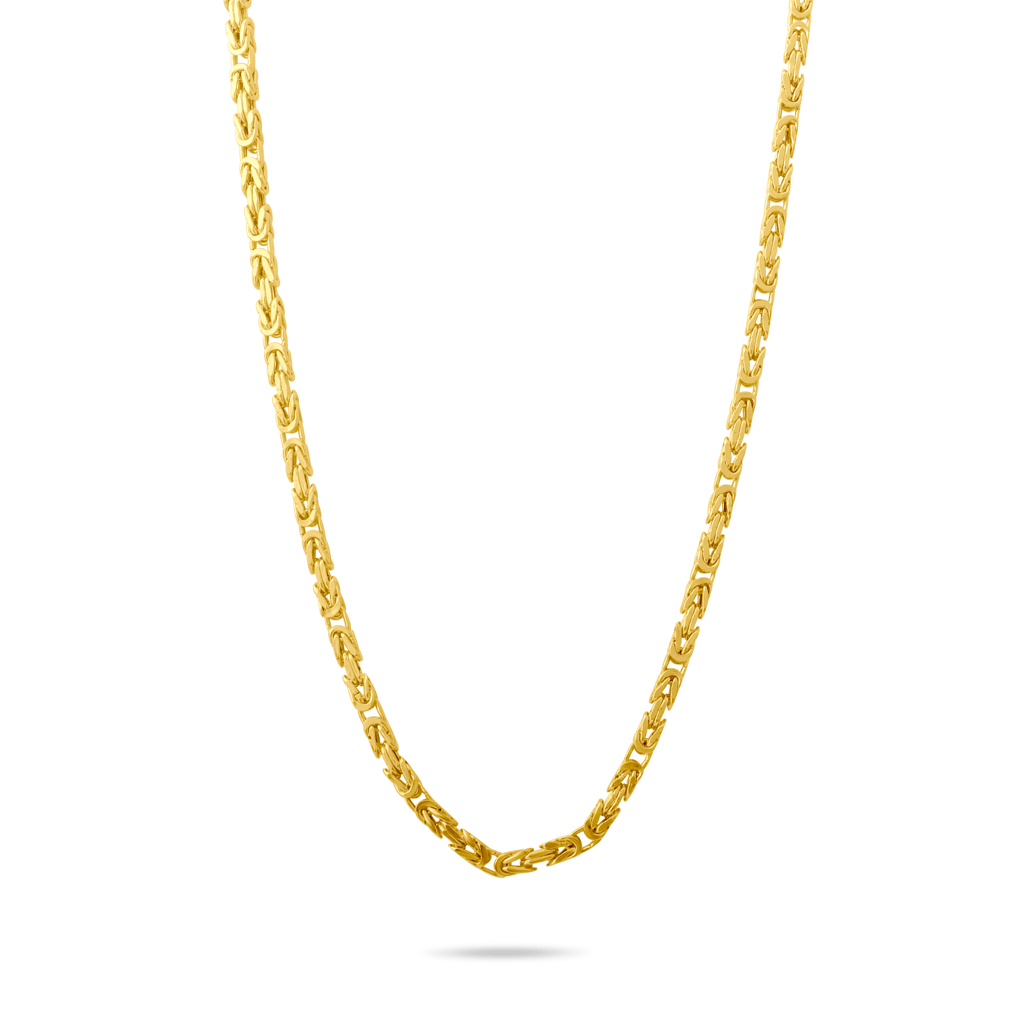 14k Gold 3mm byzantine chain on a transparent background