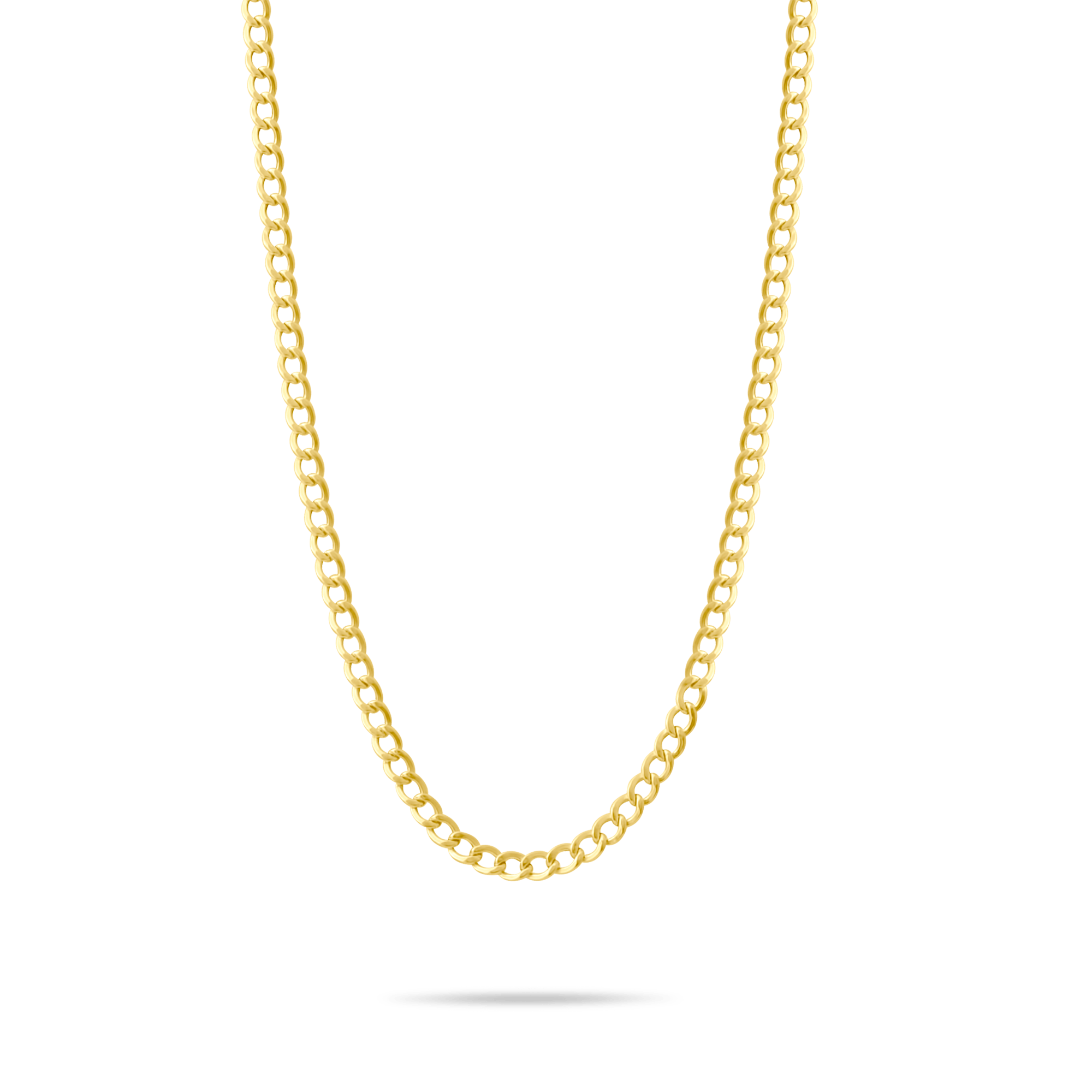 Gold 2.35mm curb chain on a transparent background