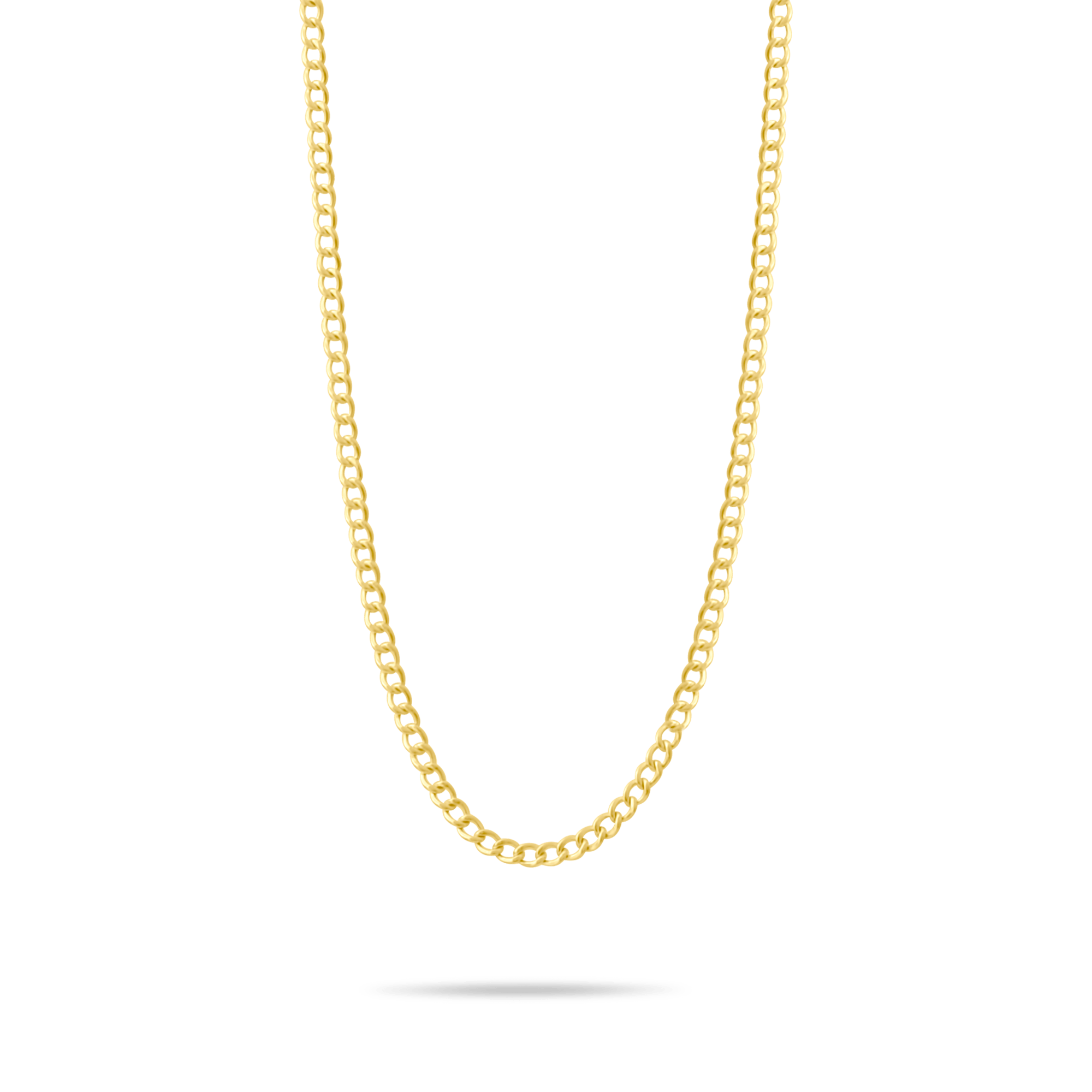 Gold 2mm curb chain on a transparent background