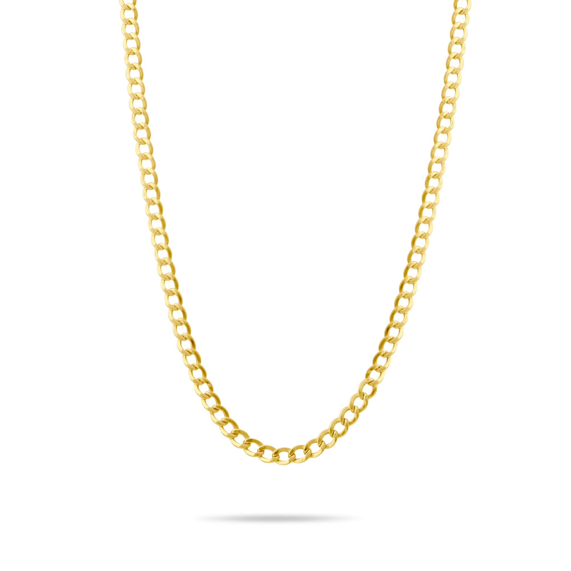 Gold 5mm curb chain on a transparent background
