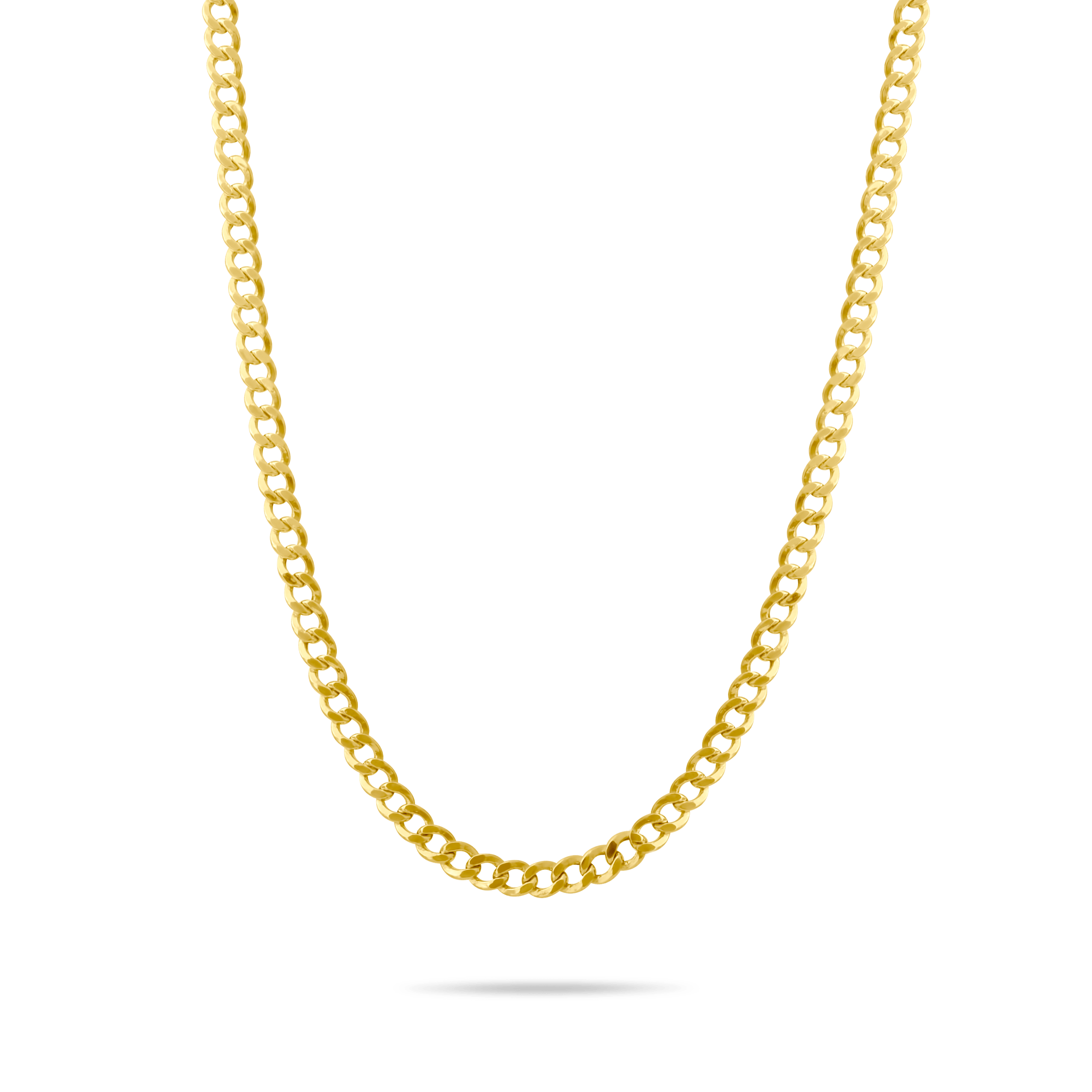 Gold 6mm curb chain on a transparent background
