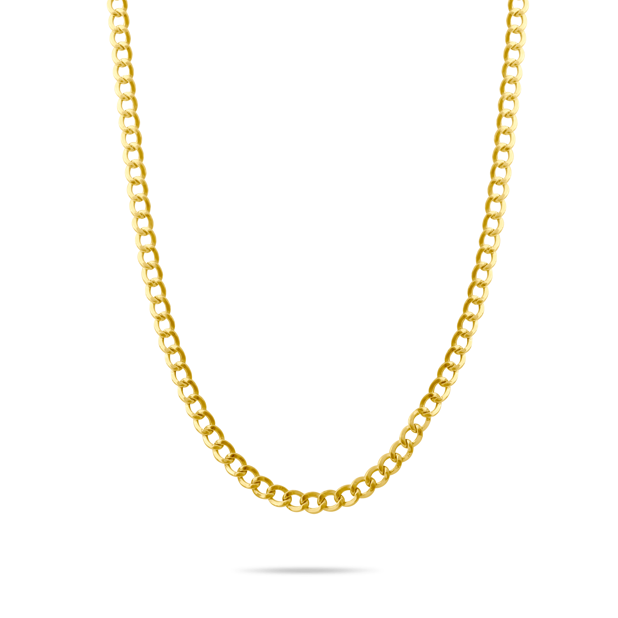 14k Gold 7mm curb chain on a transparent background