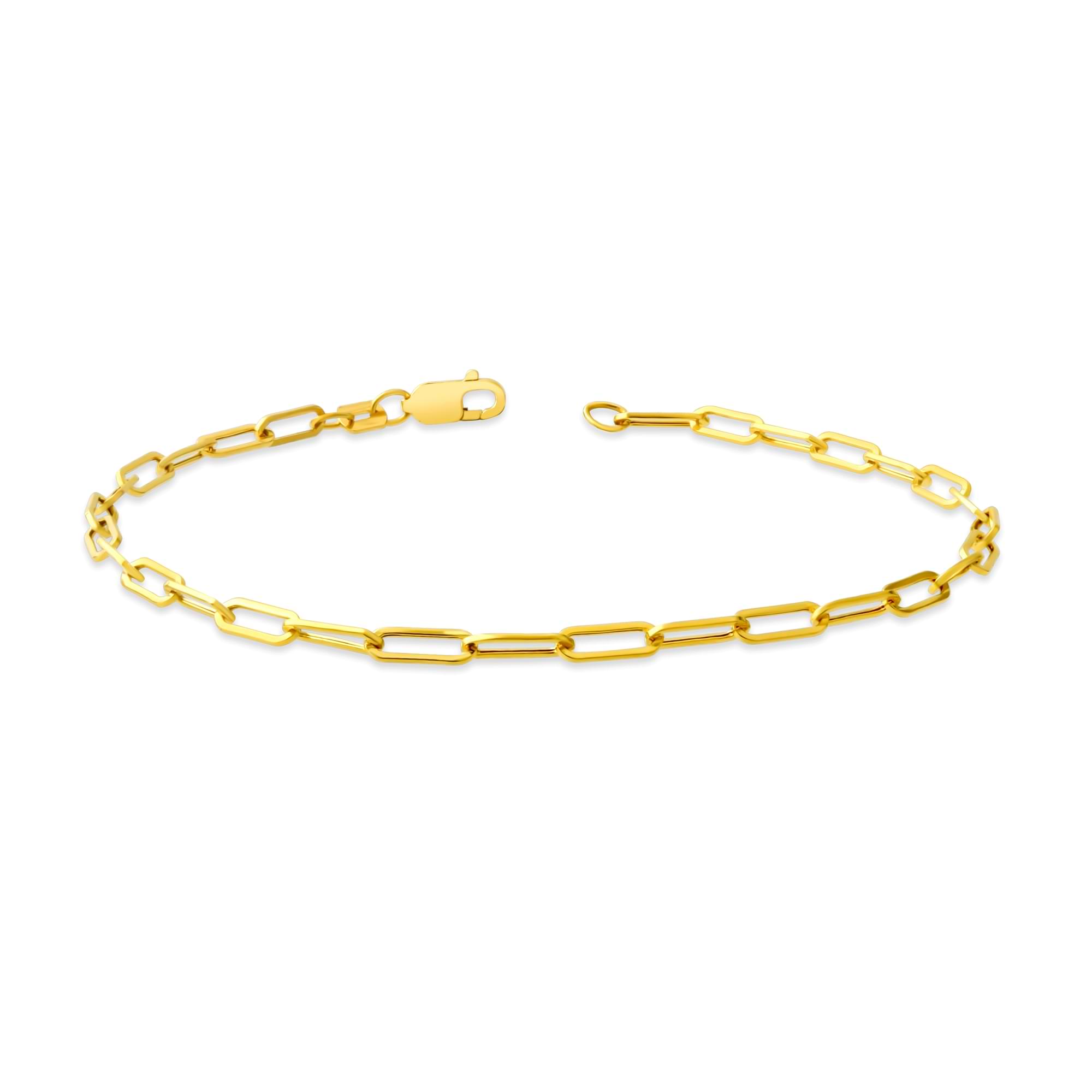Gold 2.4mm paperclip chain bracelet on a white background