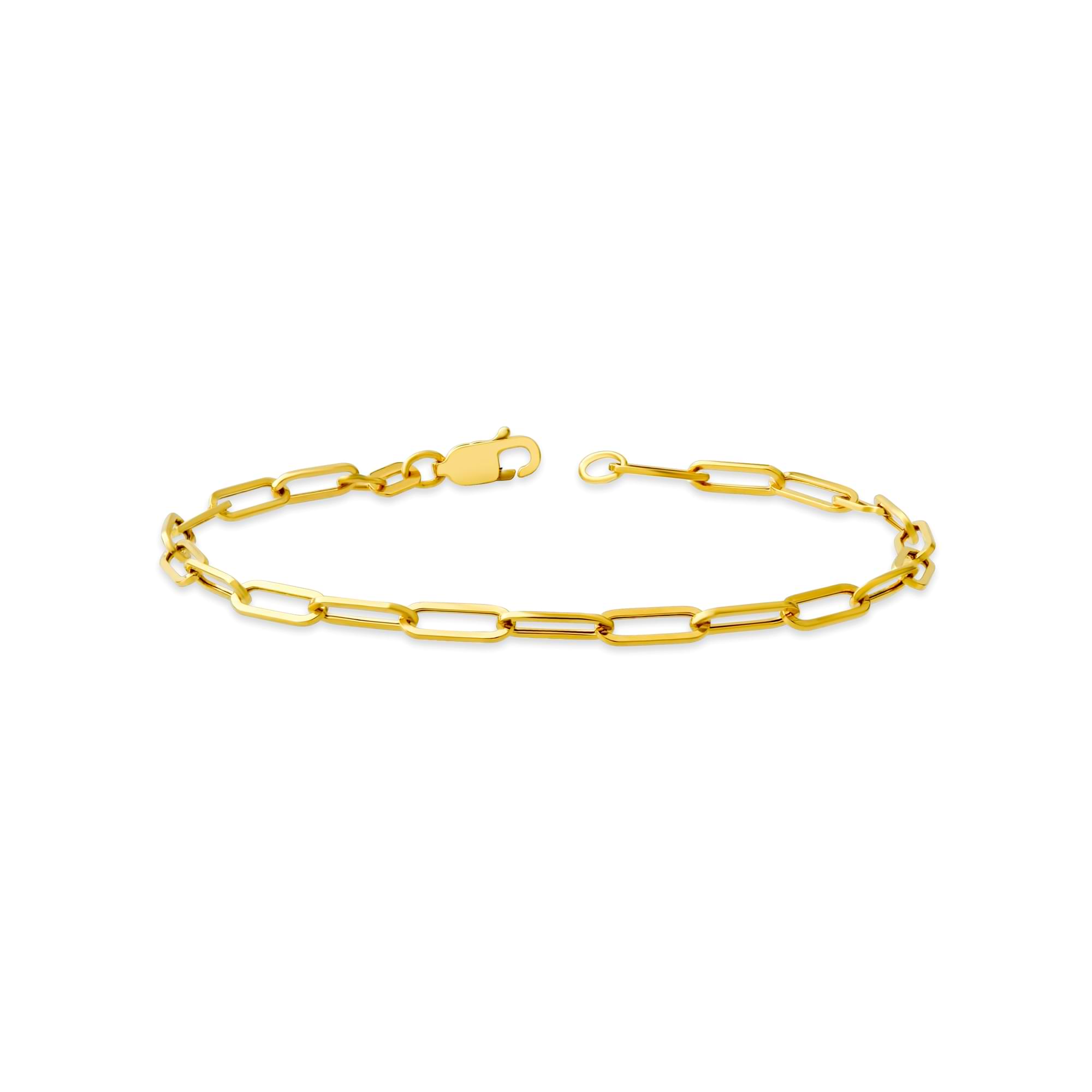 14k Gold 3.2mm paperclip chain bracelet on a white background