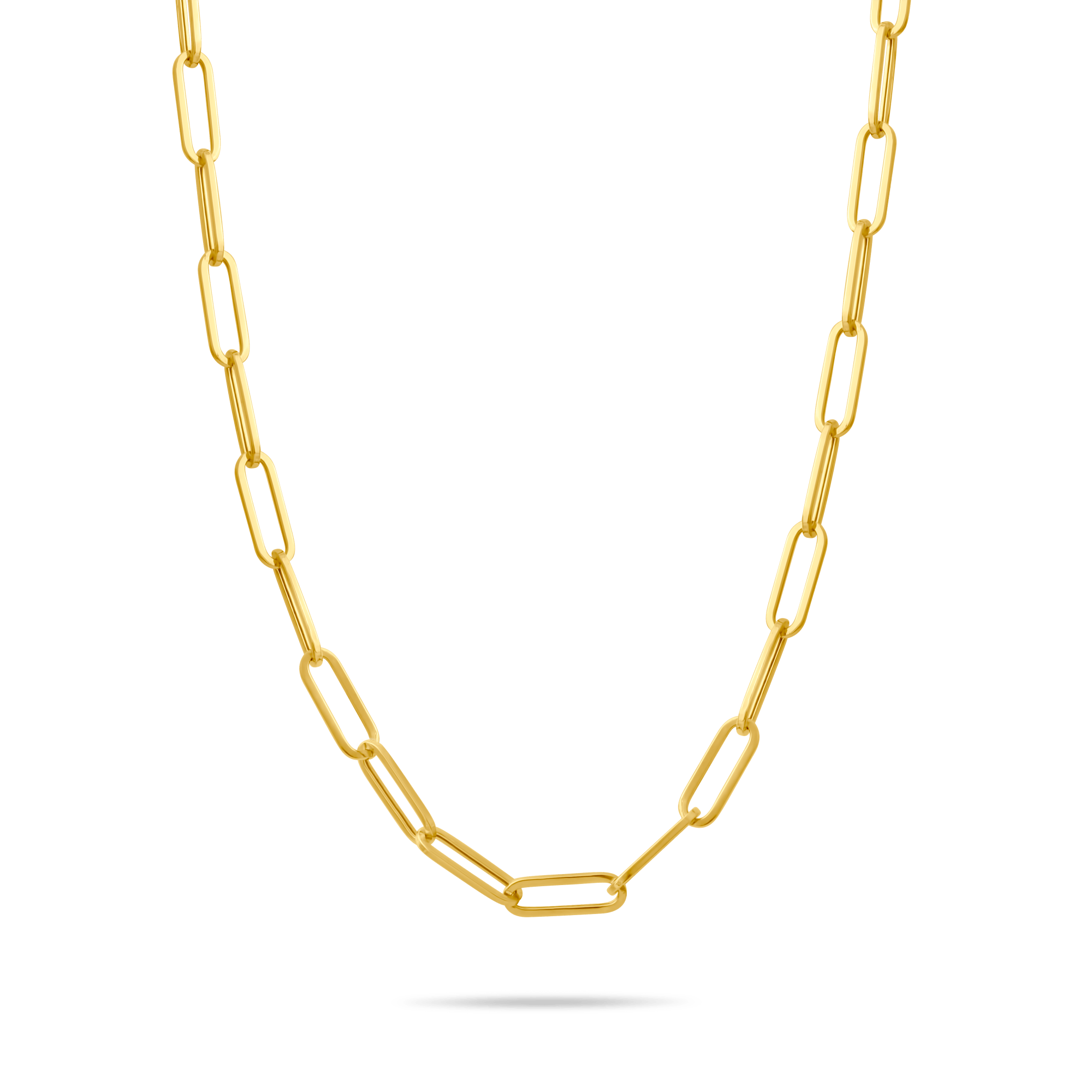 14k Gold 5mm paperclip chain necklace on a transparent background