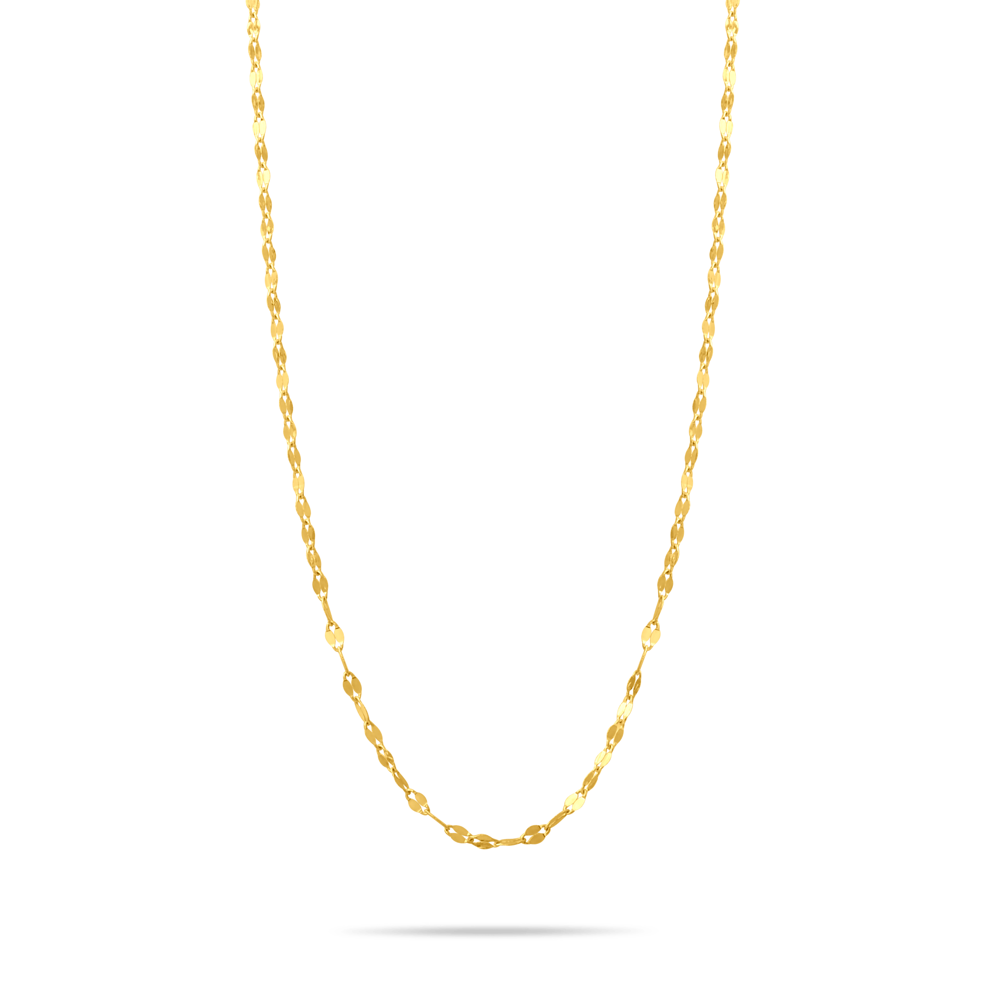 Gold 2.4mm sequin chain on a transparent background