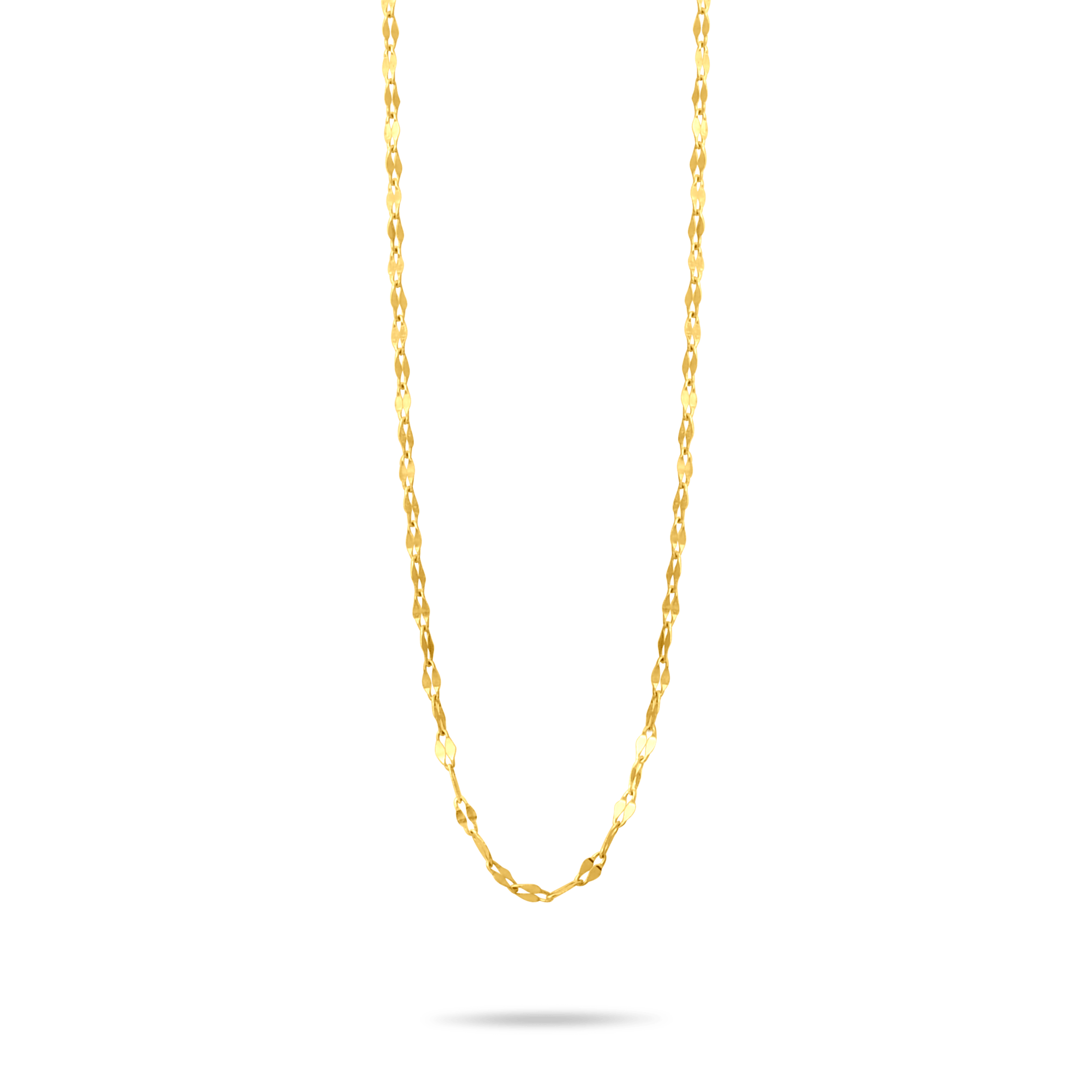Gold 2mm sequin chain on a transparent background