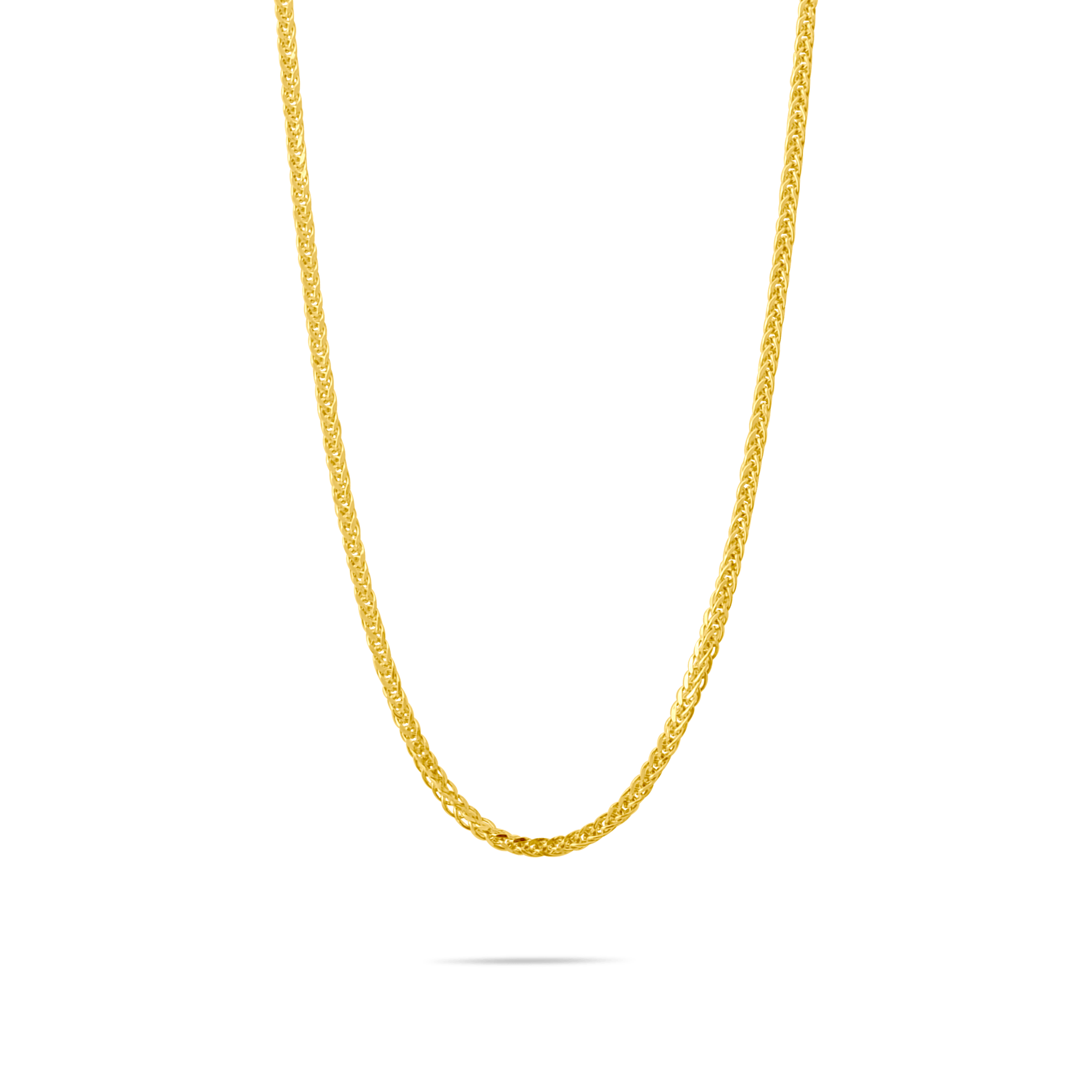14k Gold 1.5mm spiga chain on a transparent background