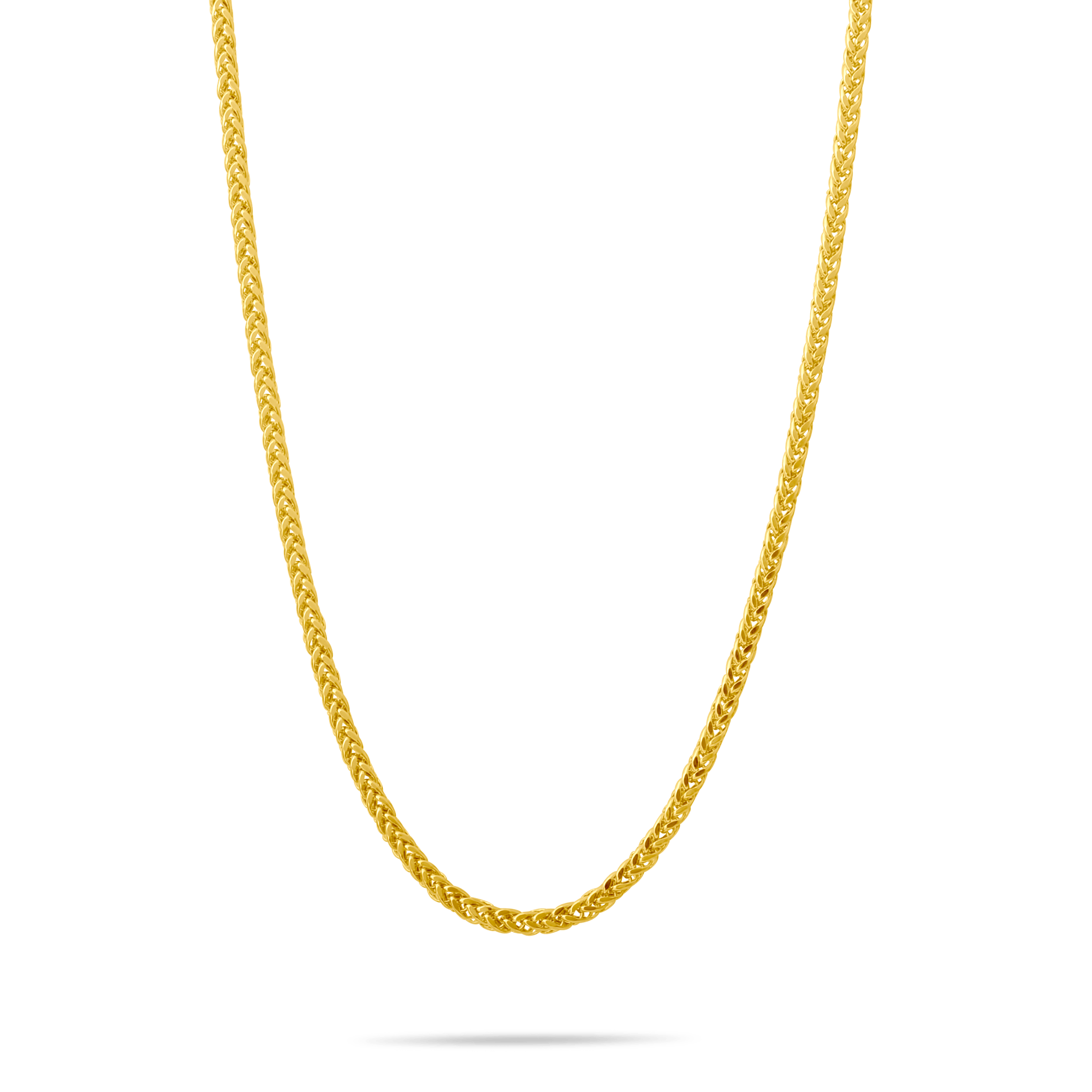 14K Gold 2.5 mm Spiga chain on a transparent background