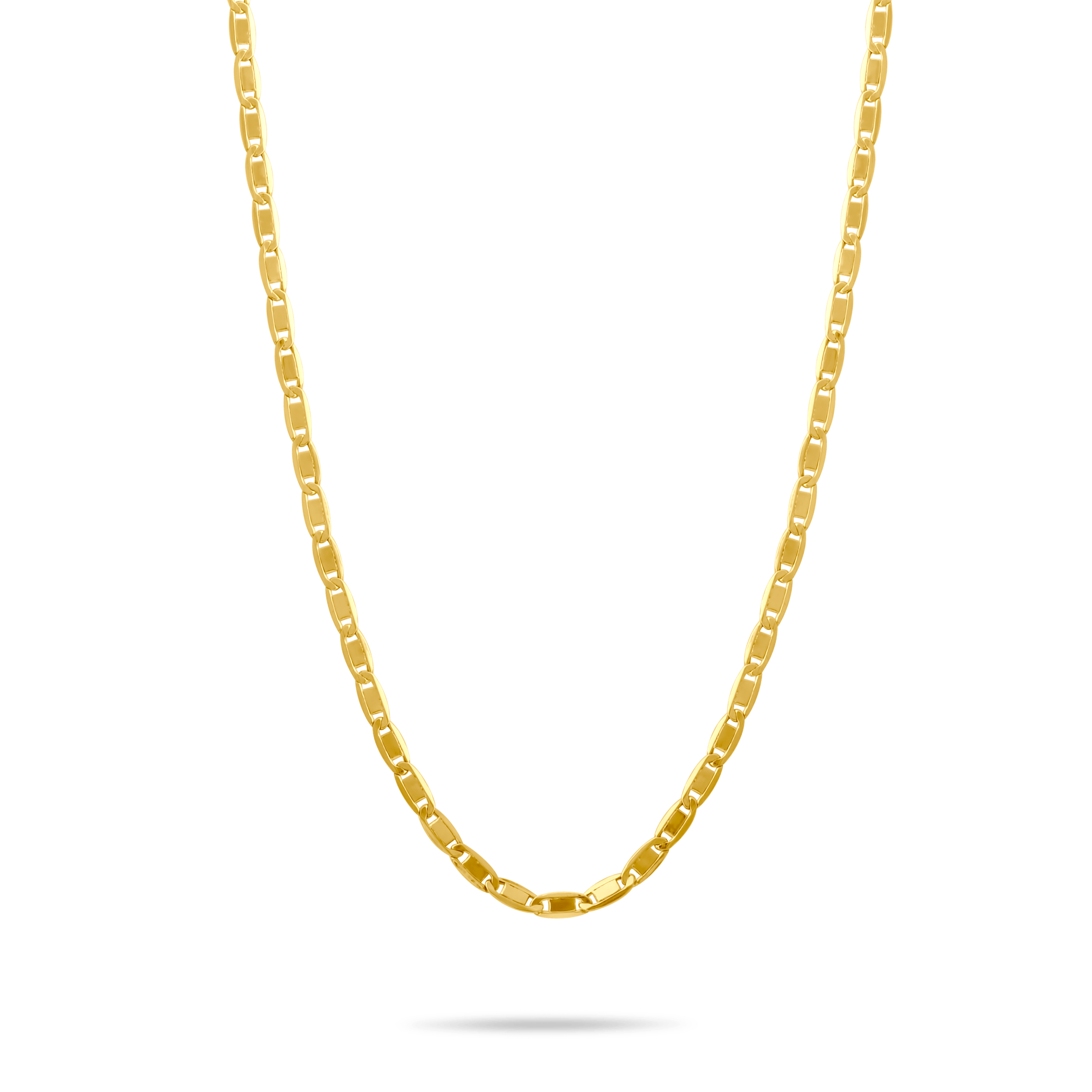 Gold 3.5mm valentino chain necklace on a transparent background