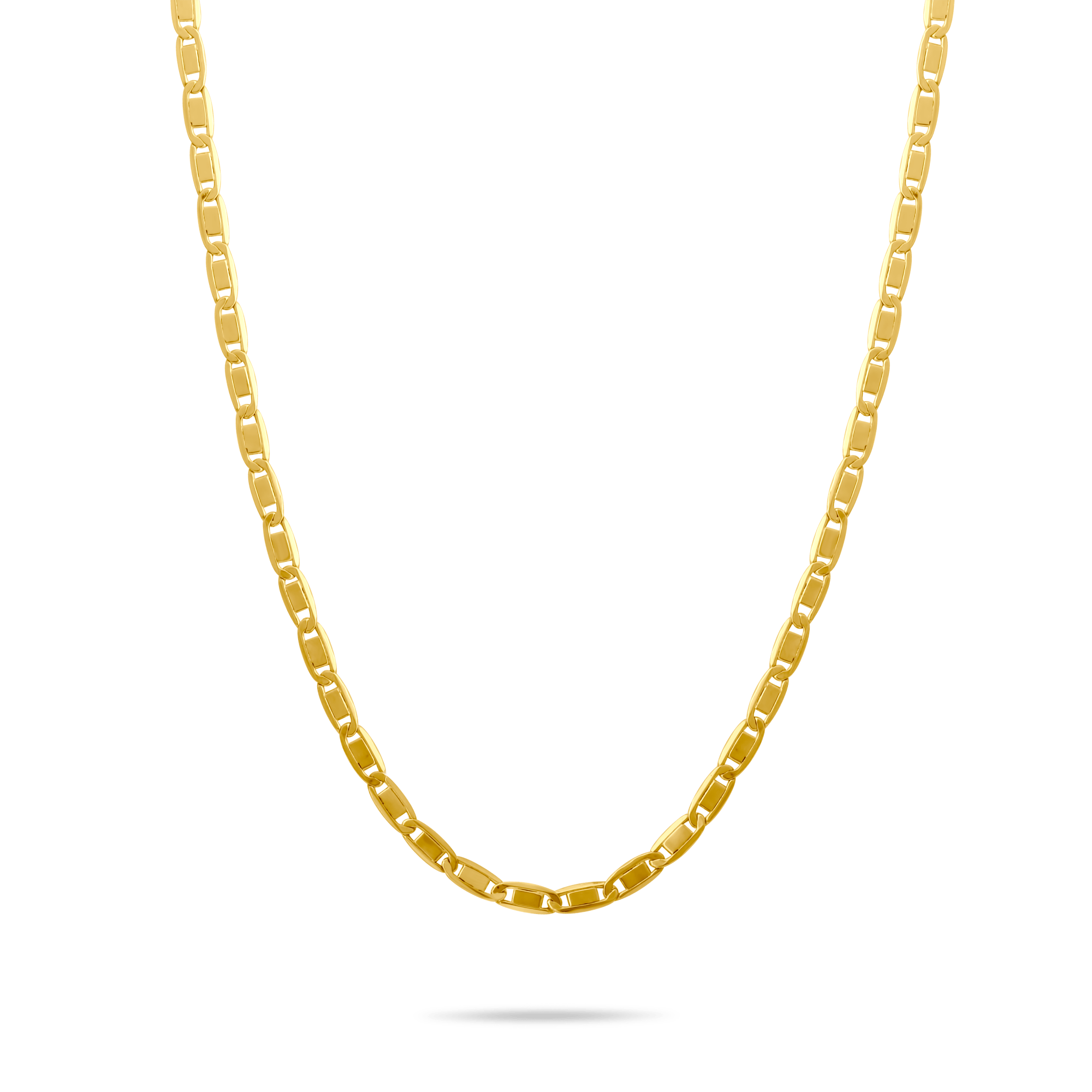 Gold 4.5mm valentino chain necklace on a transparent background