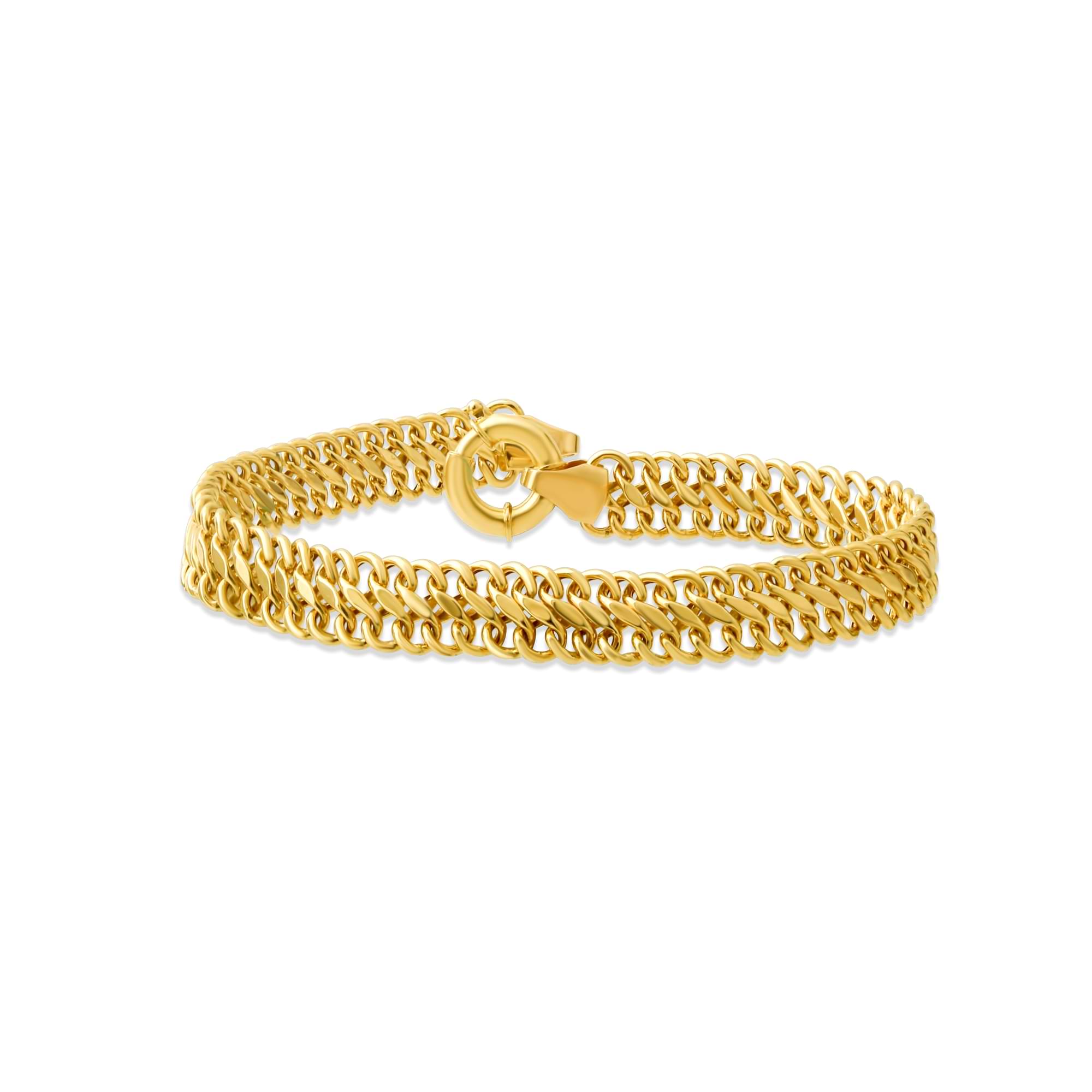 Gold vienna 7.7mm chain bracelet on a white background