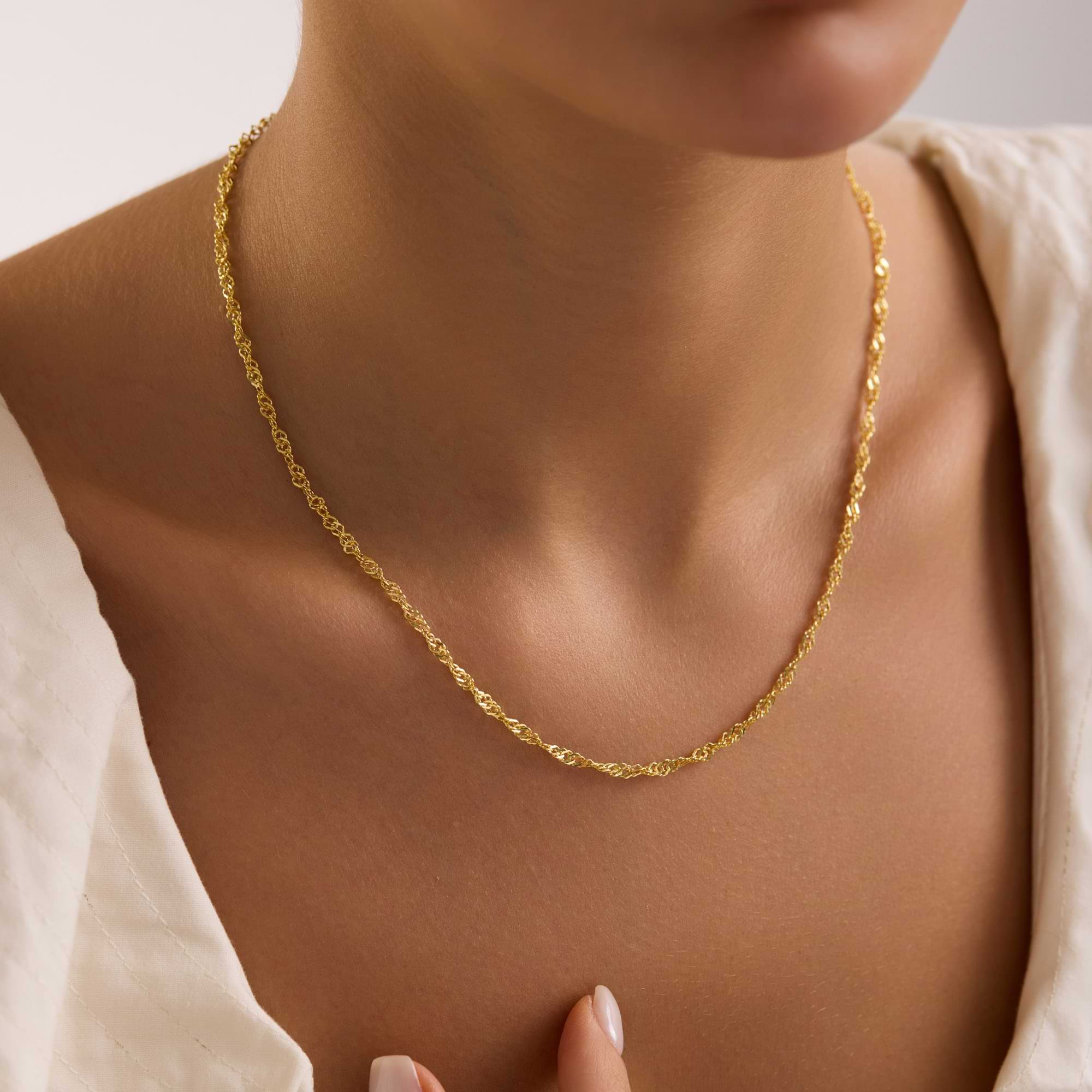 14K Gold Singapore Chain Necklace - 2.5mm 16"-22" Elegant Twisted Rope Design