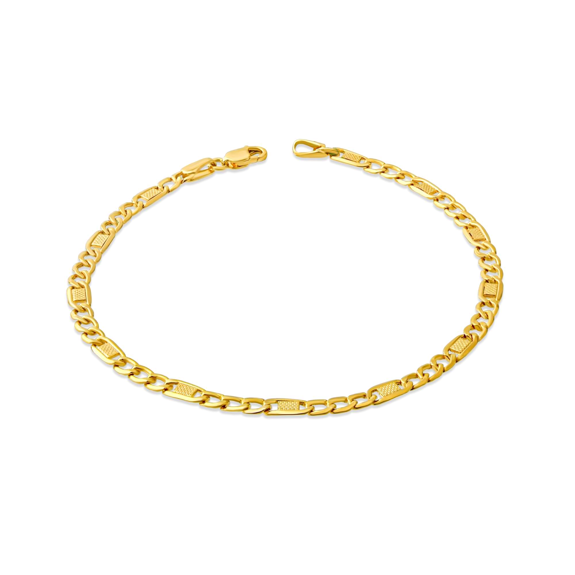 14K Gold Textured Figaro Bracelet – 3.5 mm, 6-7.5 in