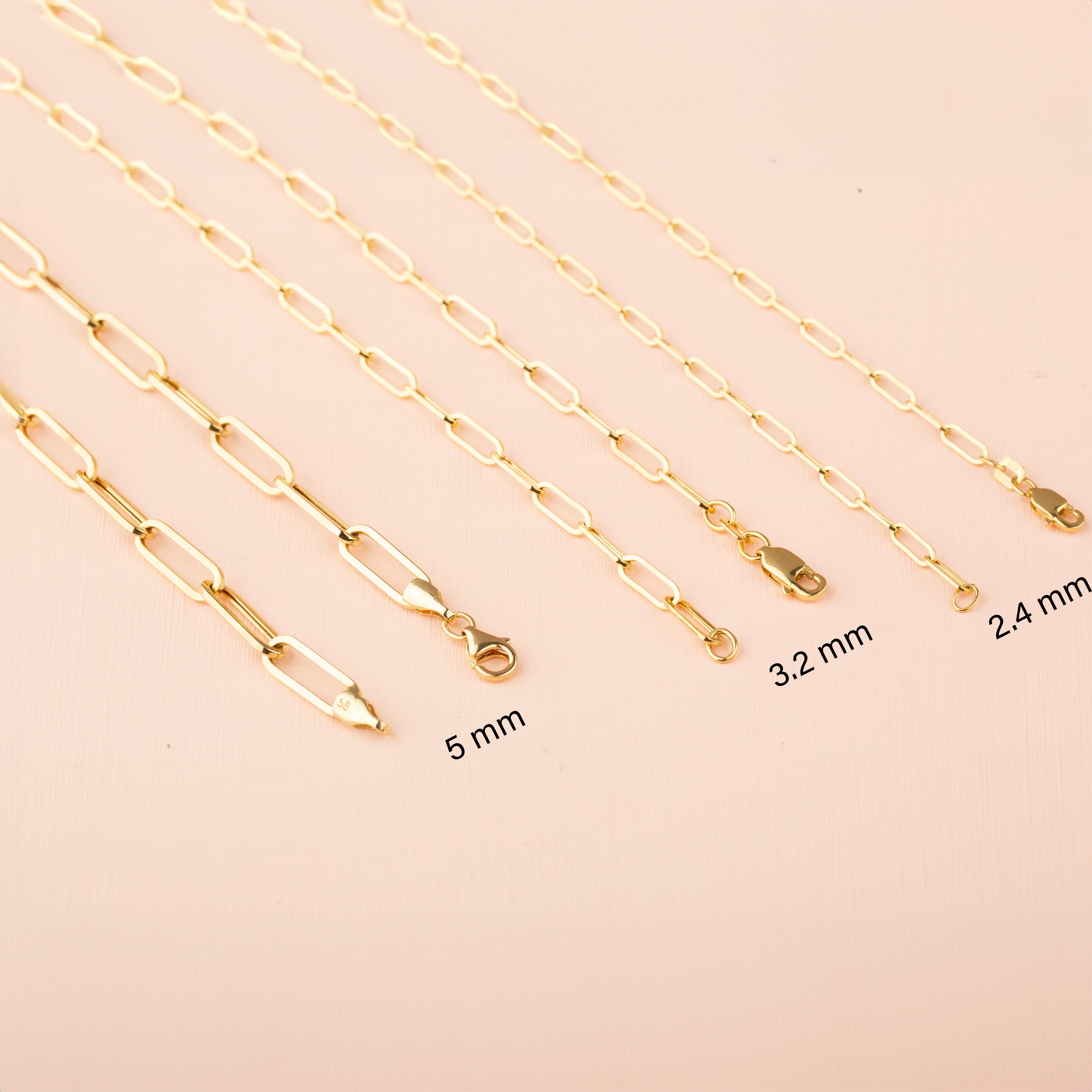 Paper Clip Chain Necklace 14K Yellow Gold 2.4 mm 14" - 23"