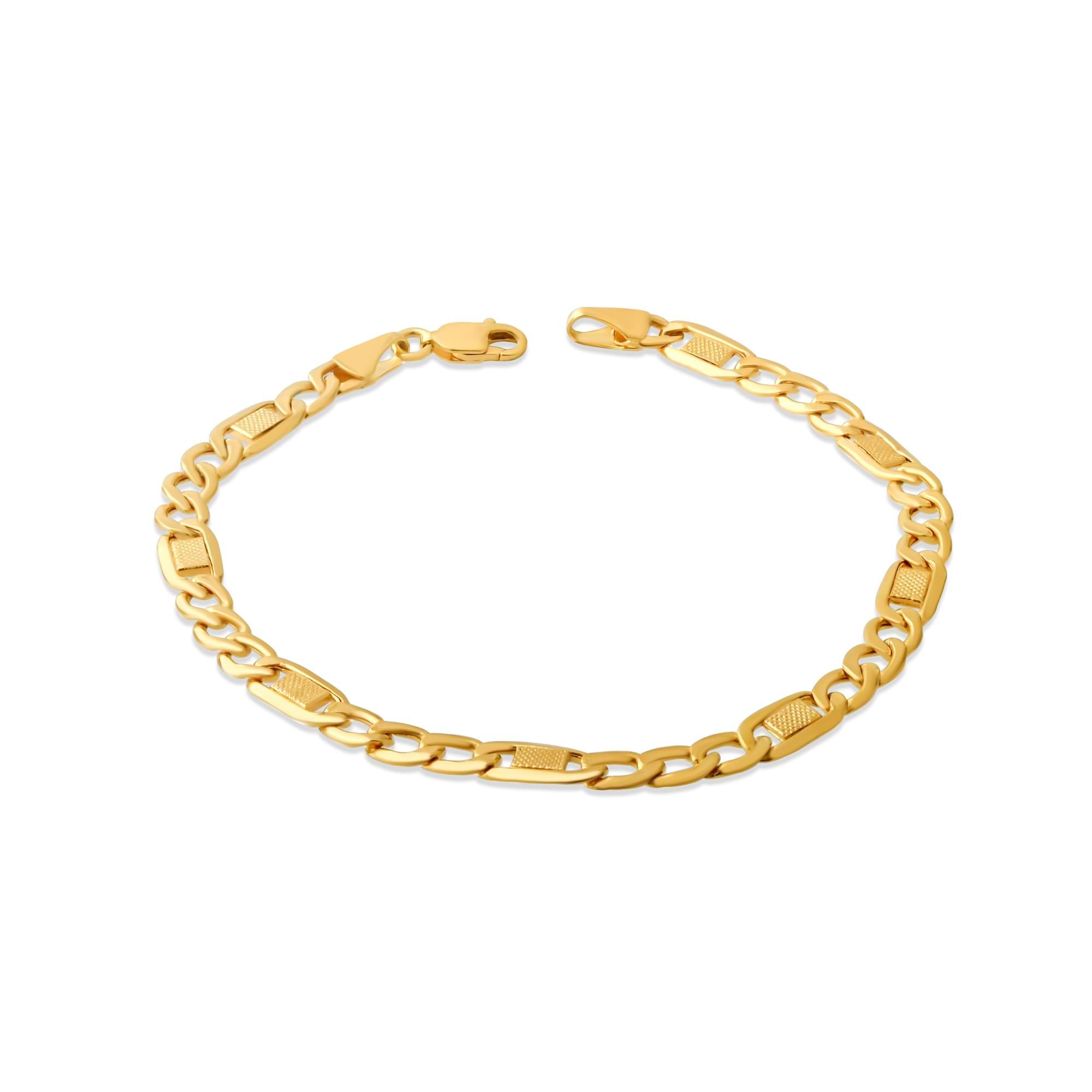 14K Gold Textured Figaro Bracelet – 5.5 mm, 6-7.5 in