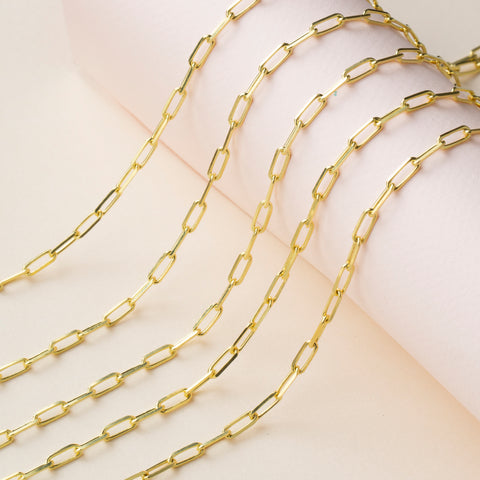 14K Solid Gold Paperclip Chain Necklace - Sleek, Lightweight, and Versatile