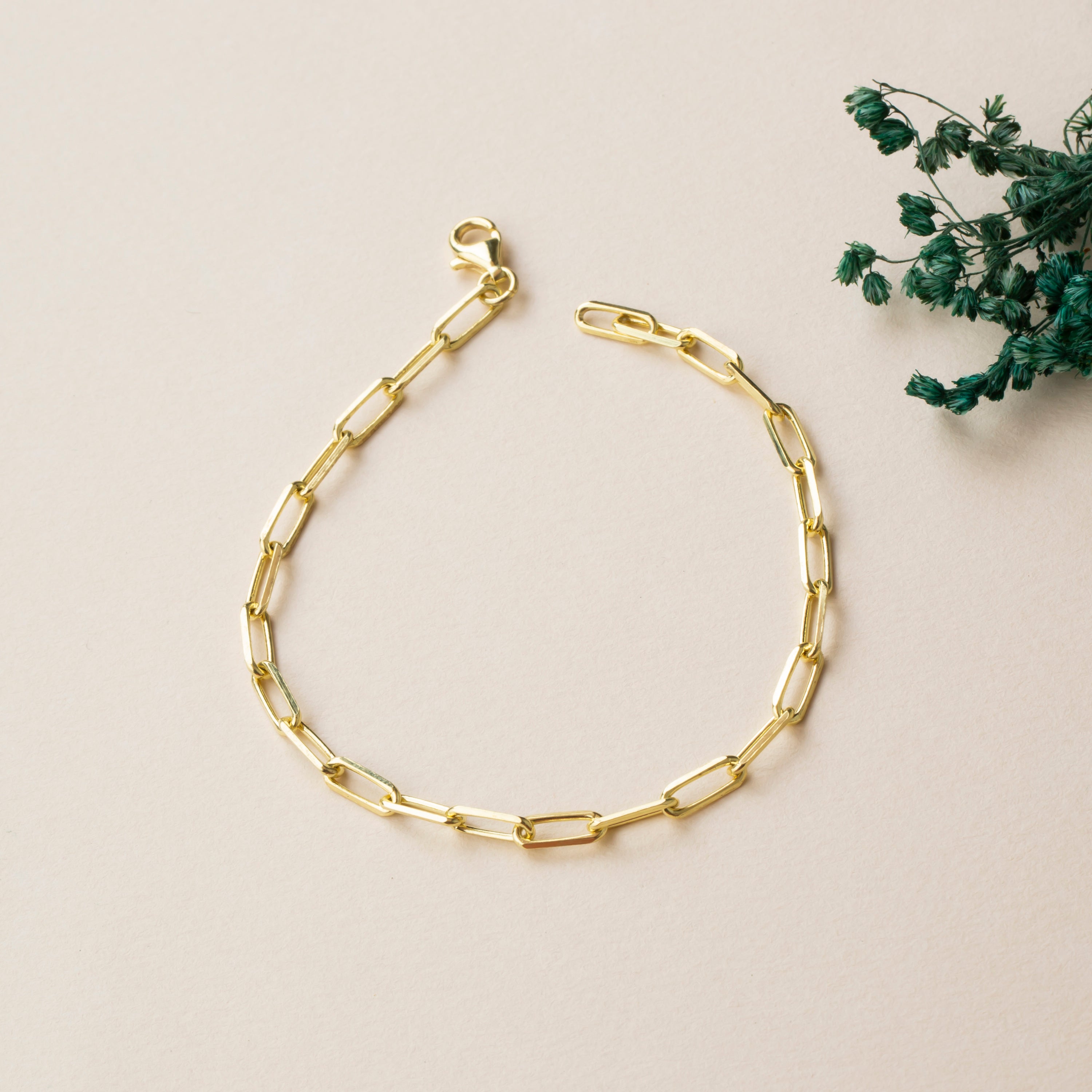 14K Solid Gold Paperclip Chain Bracelet - Lightweight, Adjustable & Elegant