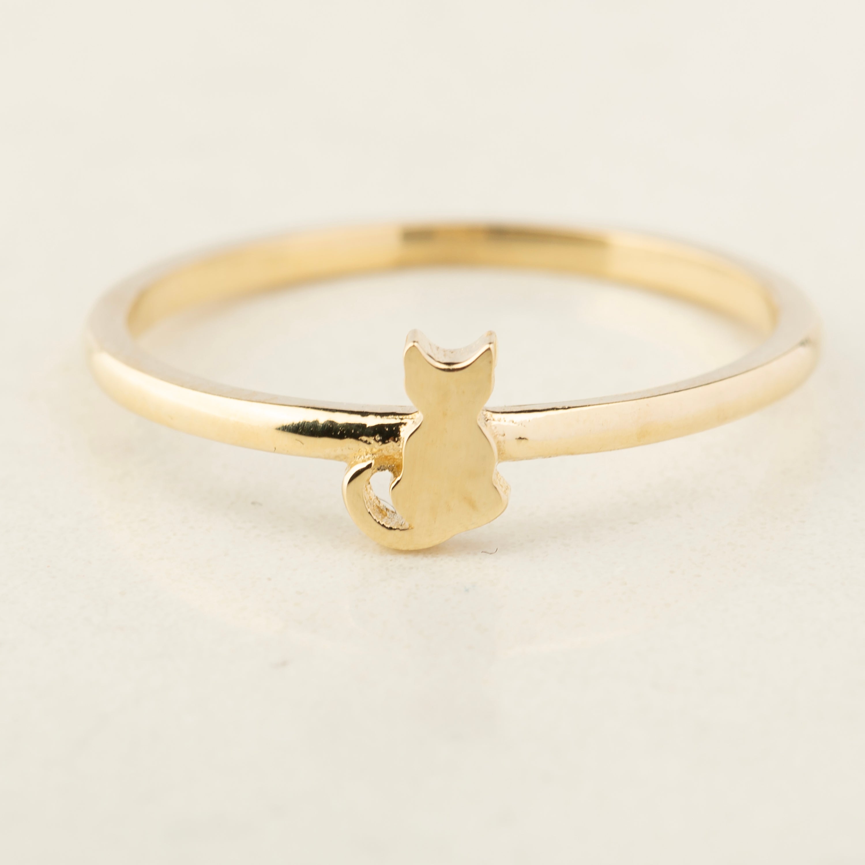 14K Solid Gold Cat Ring - A Tribute to Feline Grace
