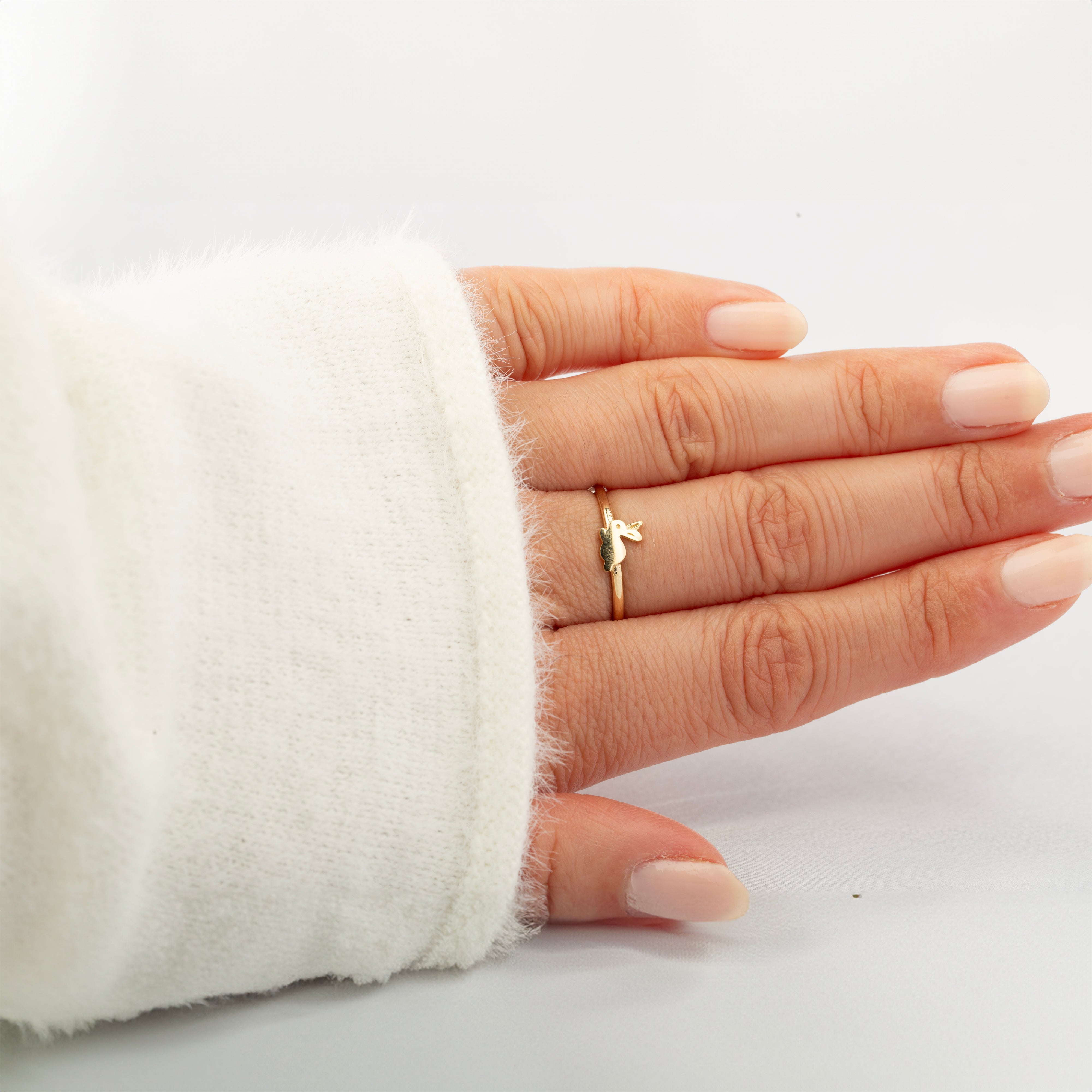 14K Solid Gold Rabbit Ring - Elegant Animal Lover Jewelry for Kids and Adults