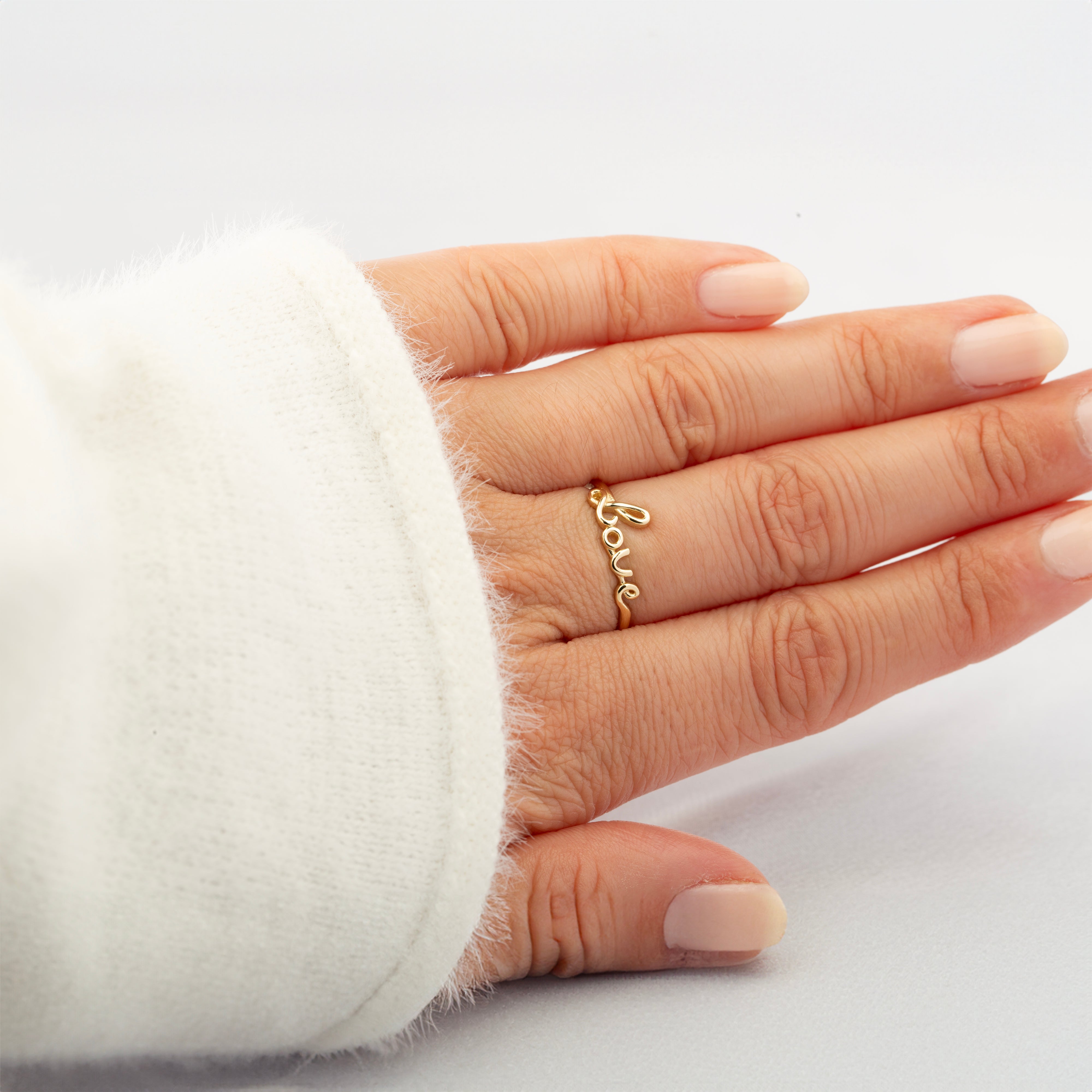 14K Solid Gold Cursive Love Ring – Regal Fine Jewelry