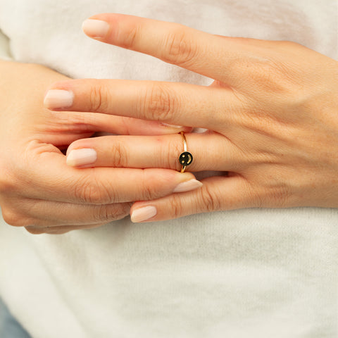 14K Solid Gold Smiley Face Emoji Ring - Elegant and Cheerful Fine Jewe ...