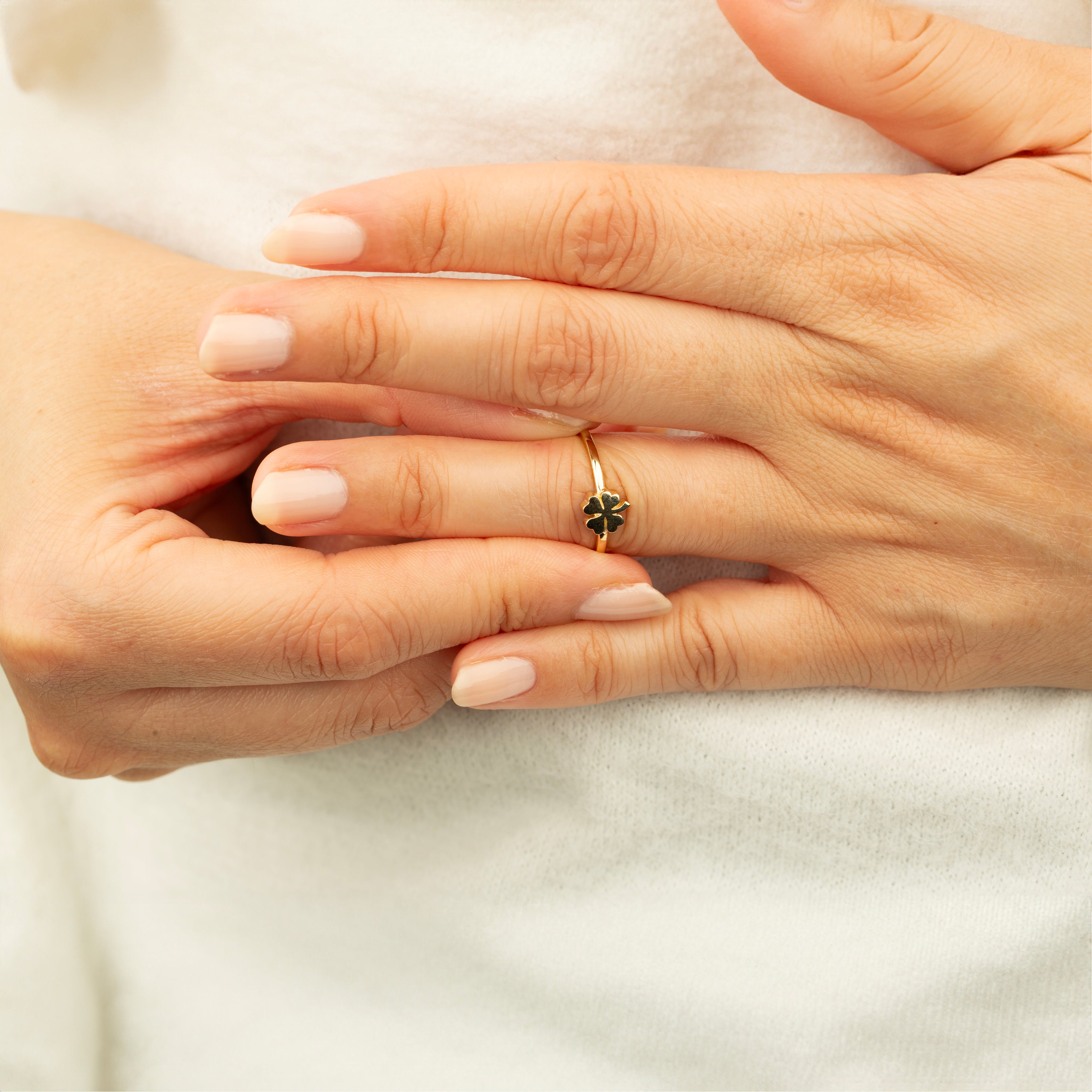 14K Solid Gold Clover Ring - Shamrock Ring